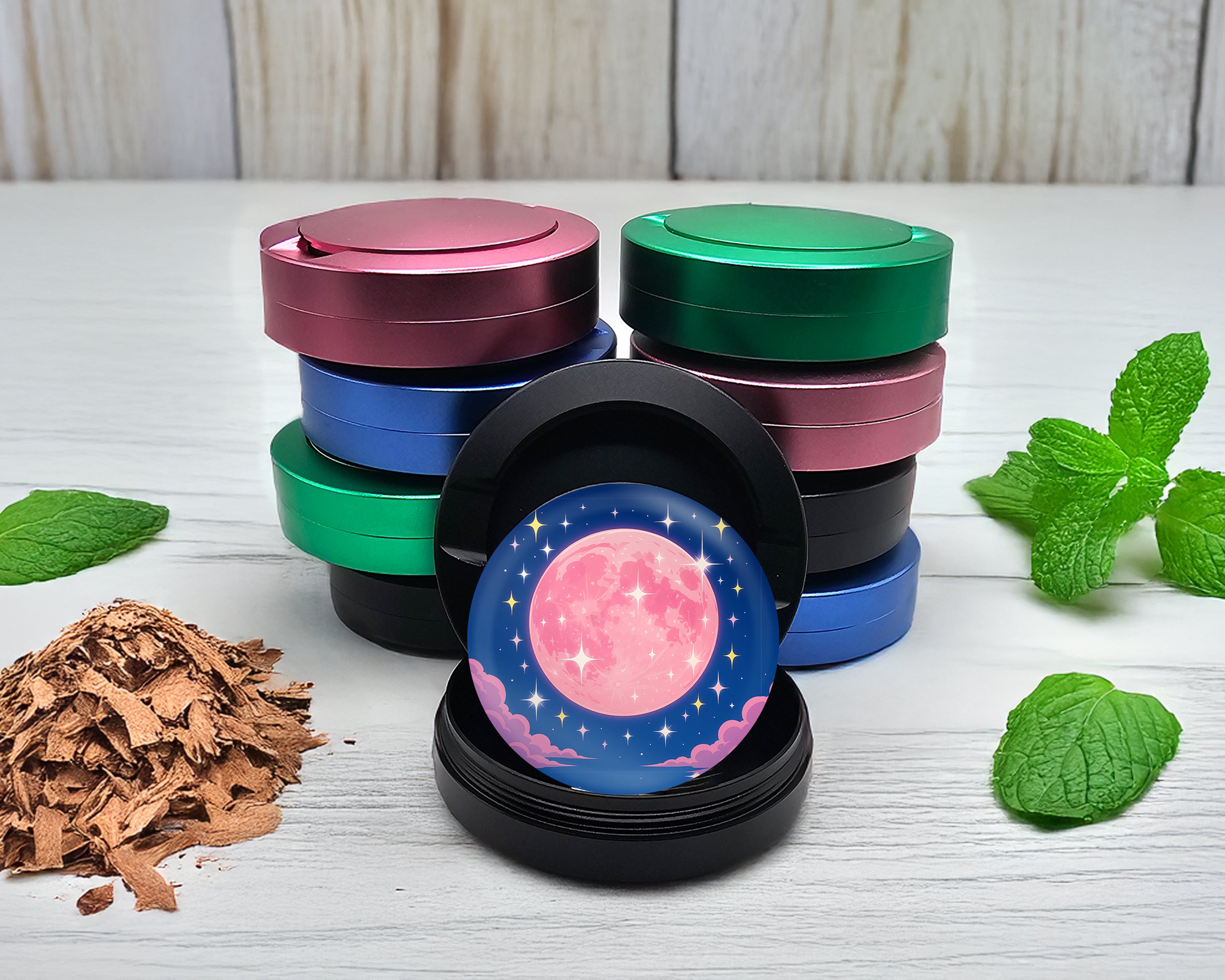 Snus Storage Case Pink Kawaii Crescent Moon with Stars Black