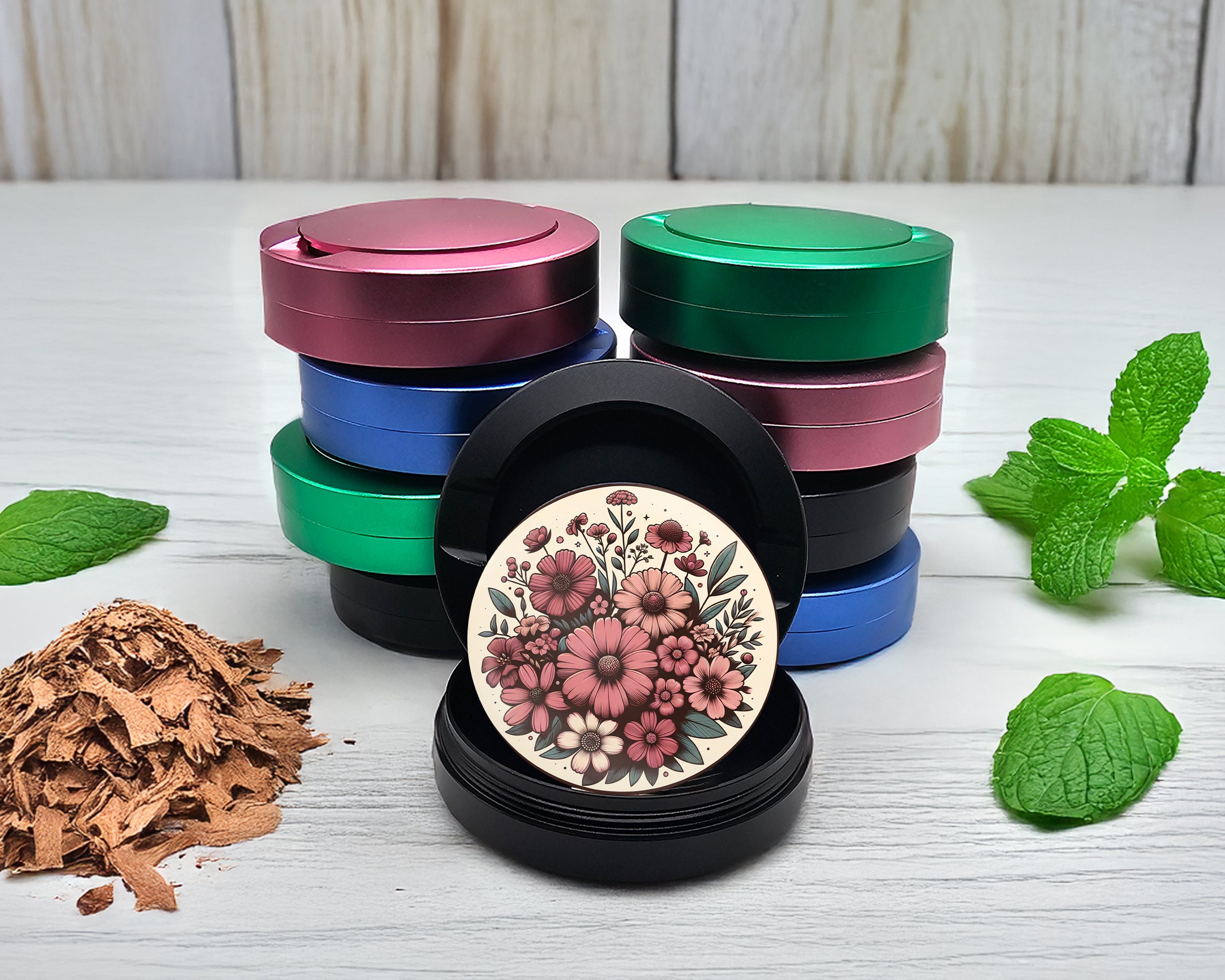 Snus Storage Case Vintage Flowers Black