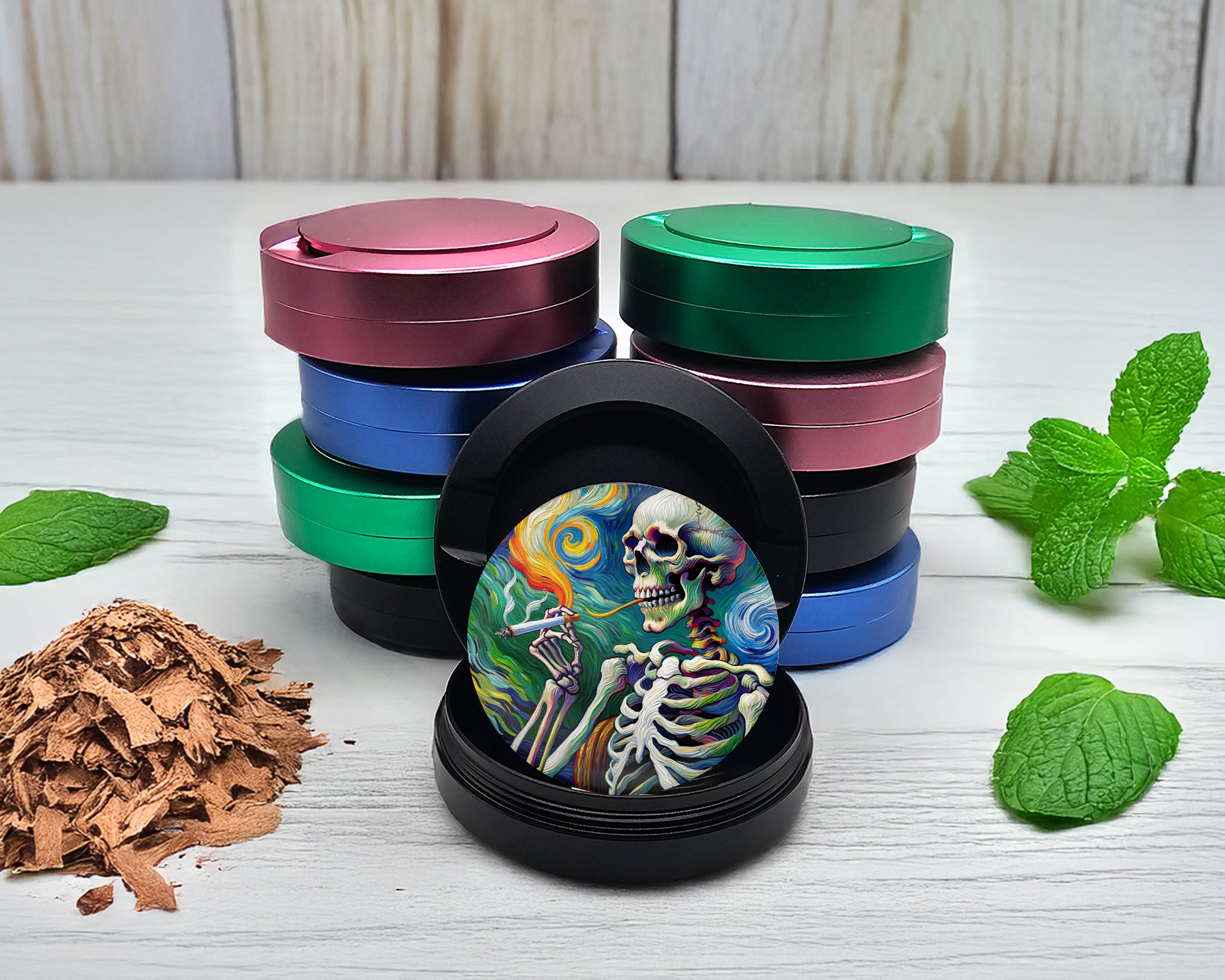 Snus Storage Case Skeleton Grinder Van Gogh Style Black