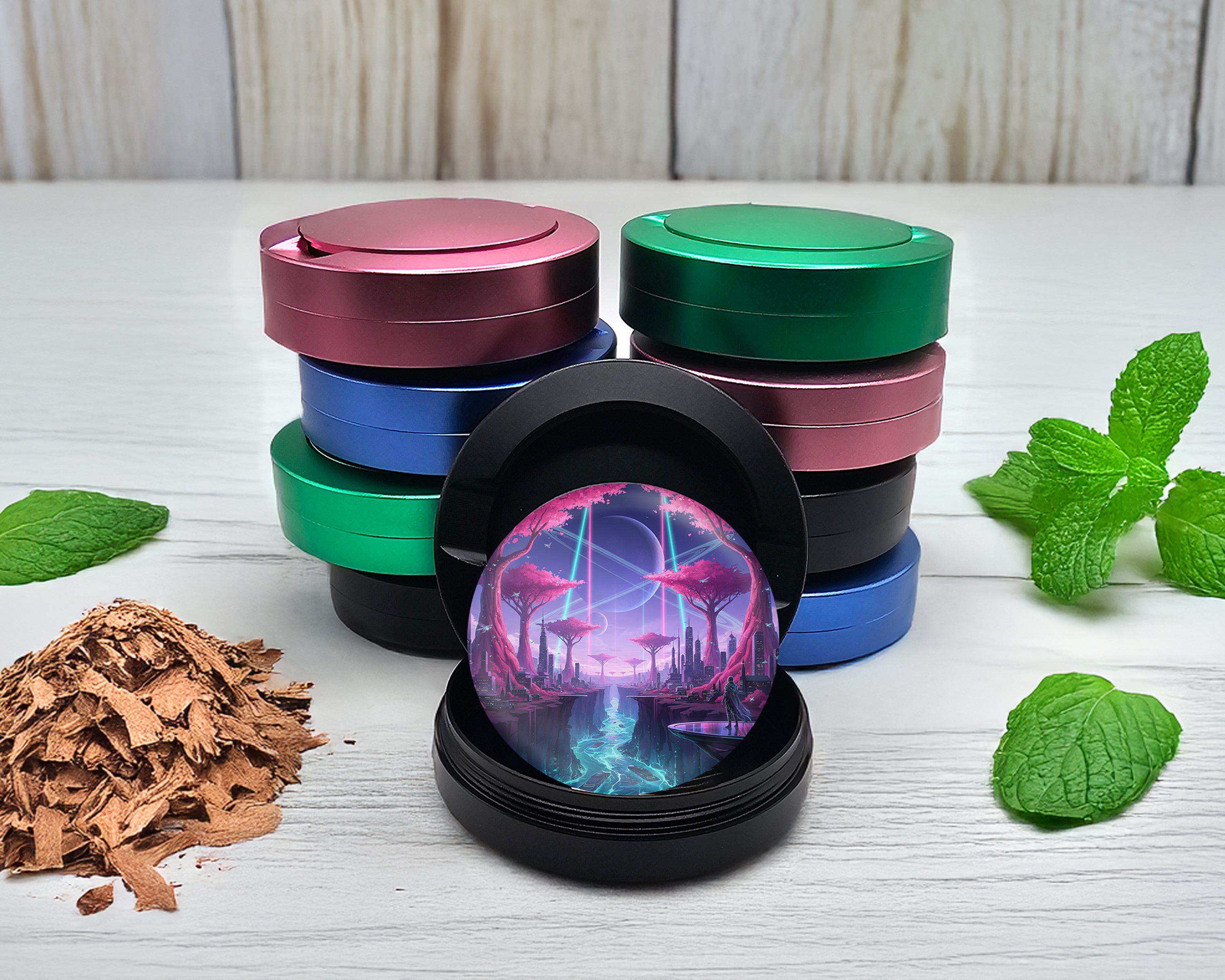 Snus Storage Case Cyberpunk Neon City Sci-Fi Skyline Art Black