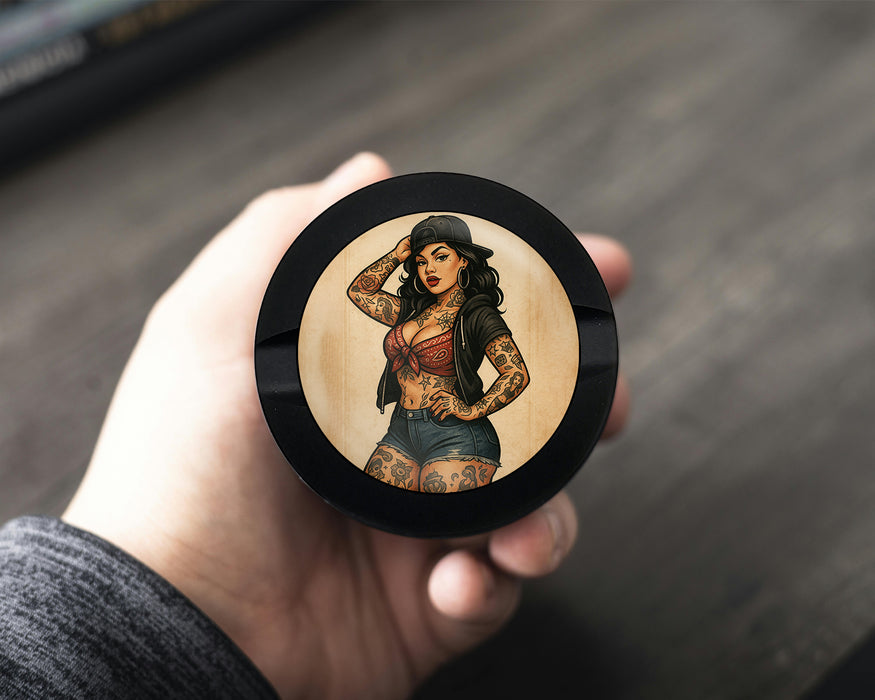 Snus Storage Case Pin-Up Girl with Tattoos Classic Rockabilly Style Black