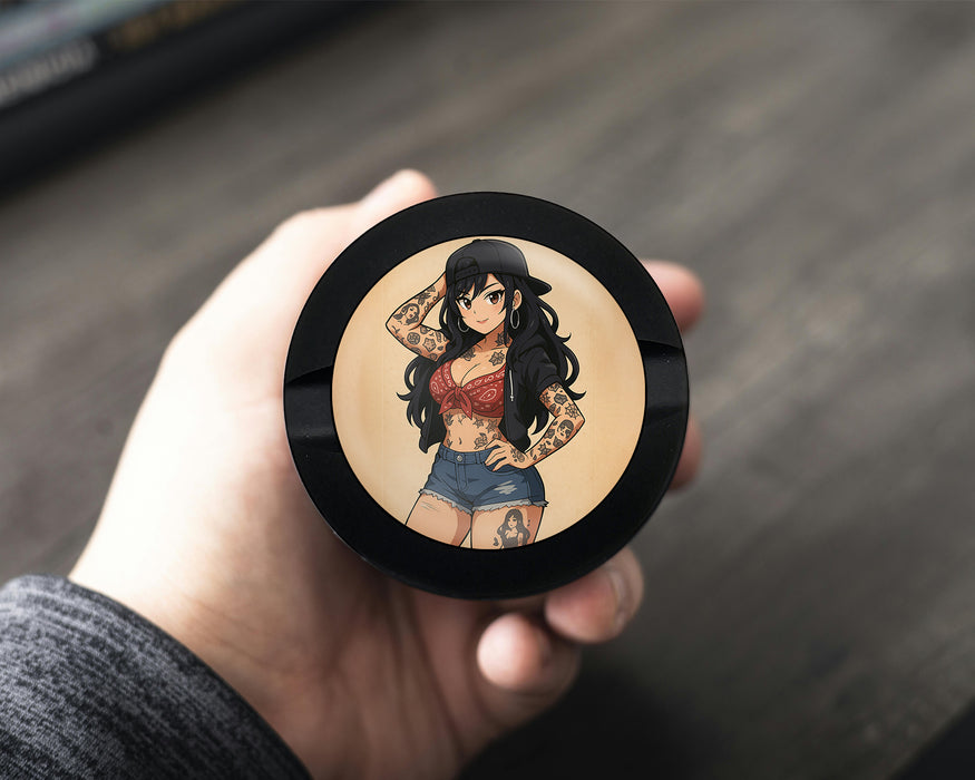 Snus Storage Case Anime Retro Pin-Up Girl with Long Hair and Tattoos Black