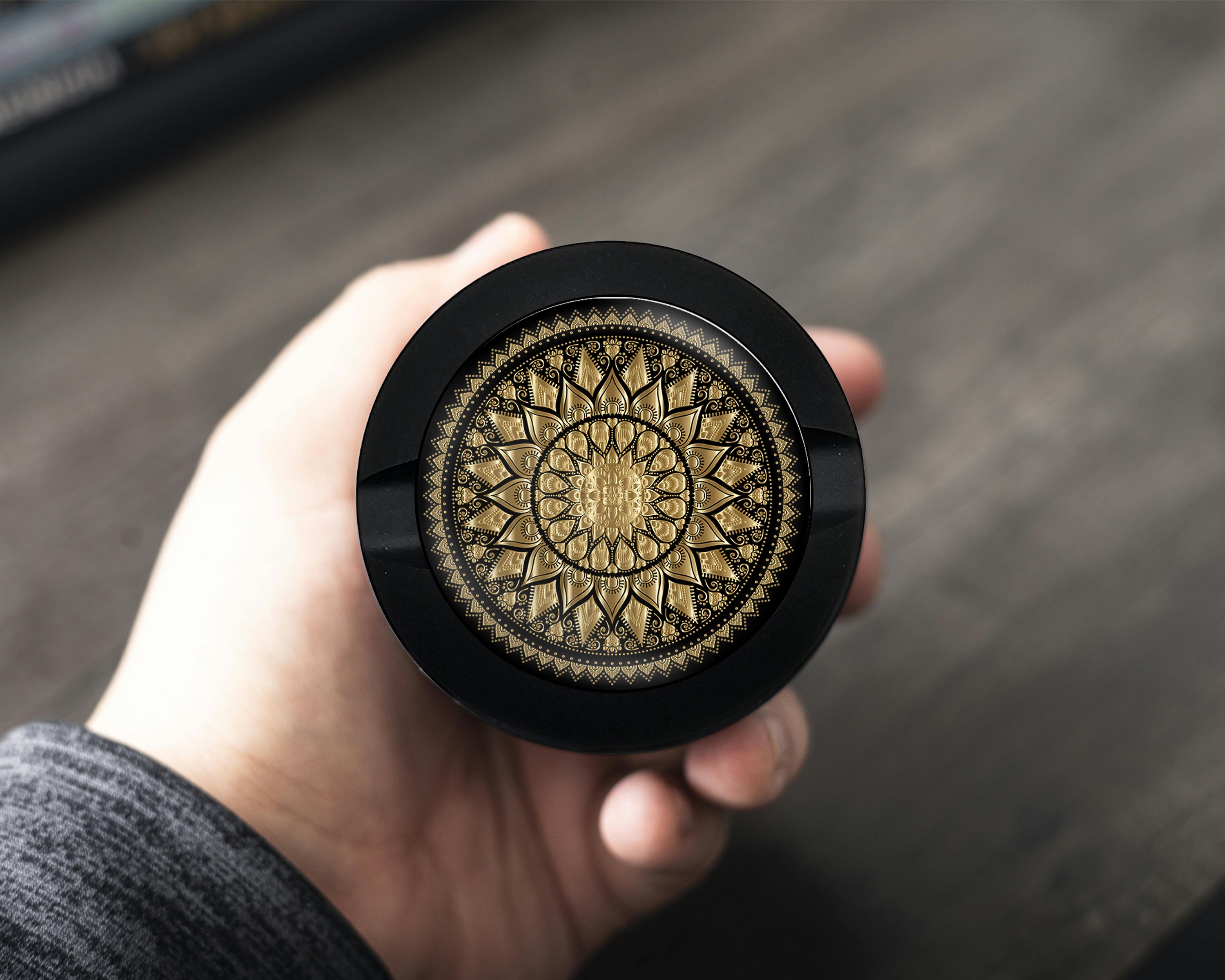 Mandala Grinder Black And Gold Snus Storage Case Bottle Opener