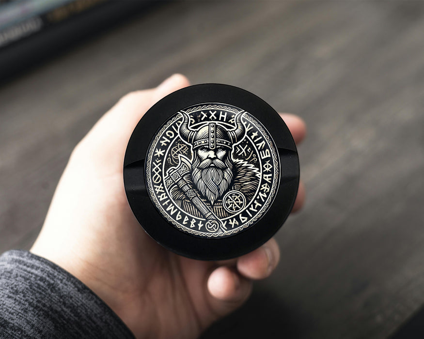 Snus Storage Case Viking Warrior Axe and Runes Black