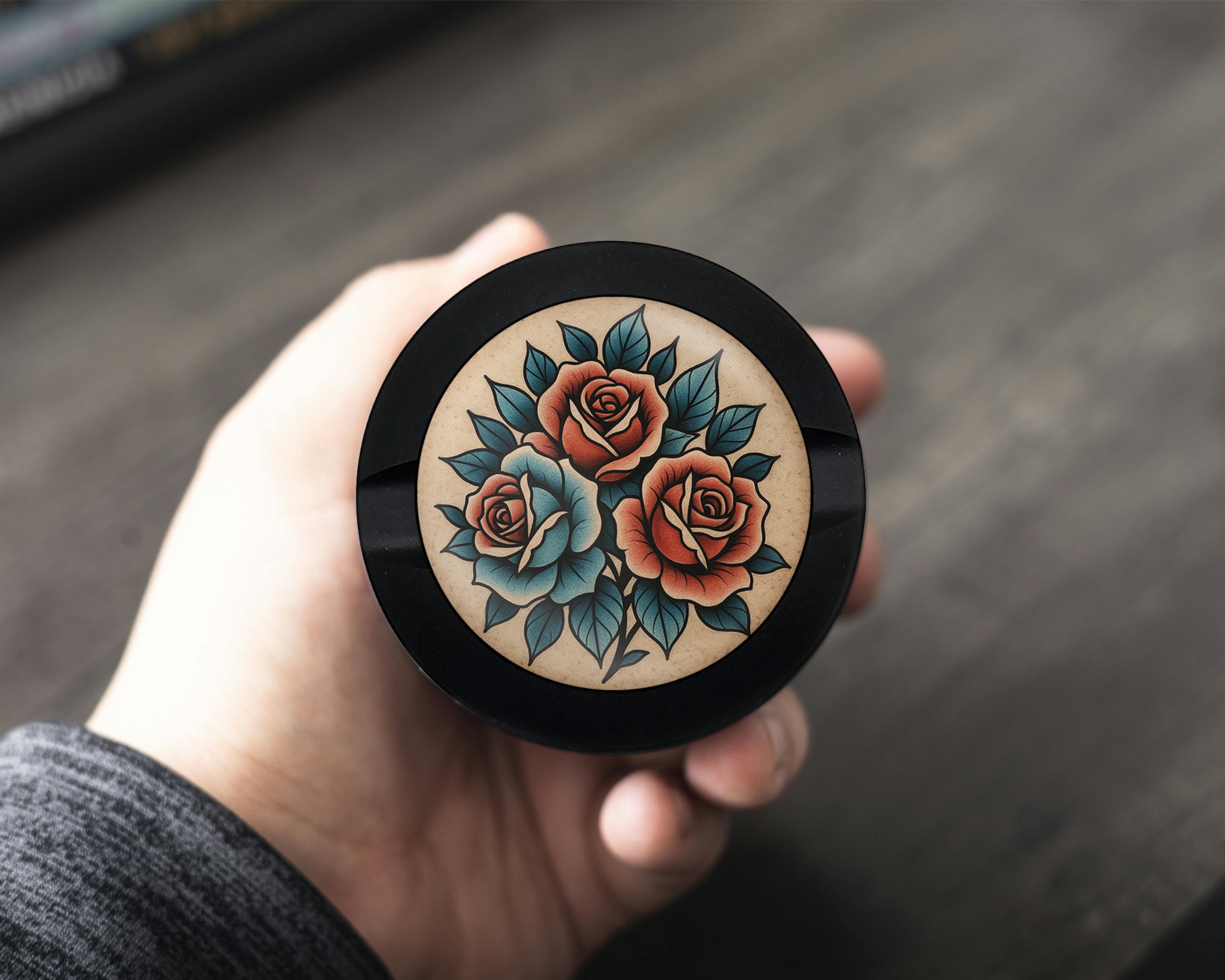 Traditional Red Rose Tattoo Design on Beige Snus Storage Case Bottle Opener