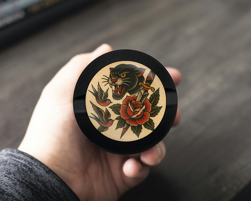 Snus Storage Case Classic Skull and Roses Flash Tattoo Design Black