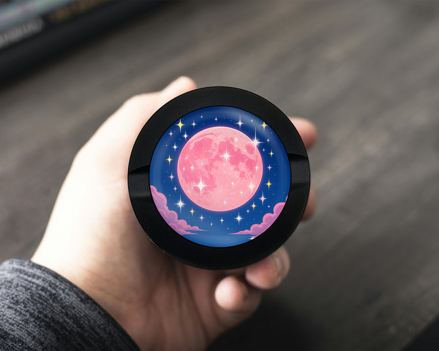 Snus Storage Case Pink Kawaii Crescent Moon with Stars Black