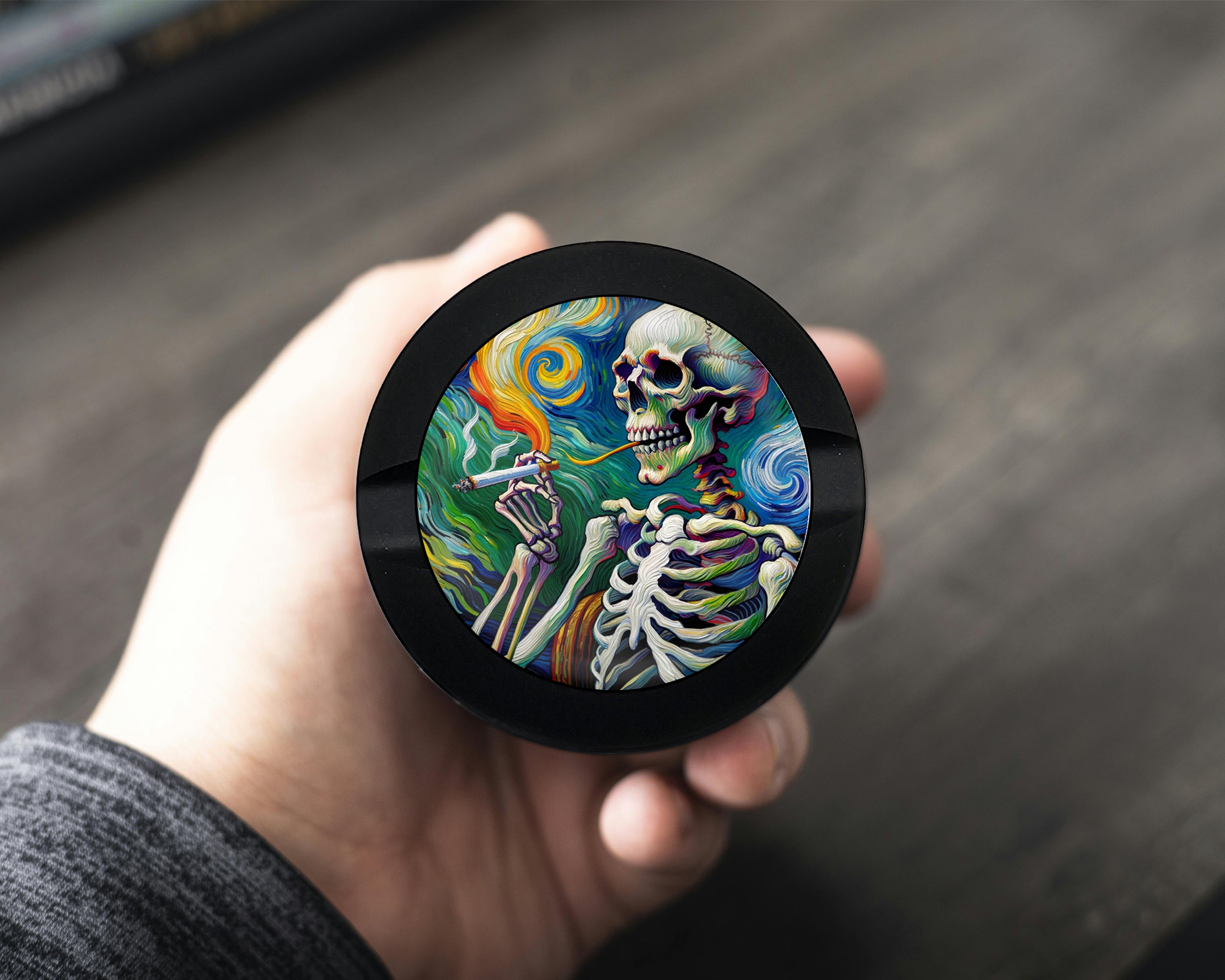Skeleton Grinder Van Gogh Style Snus Storage Case Bottle Opener