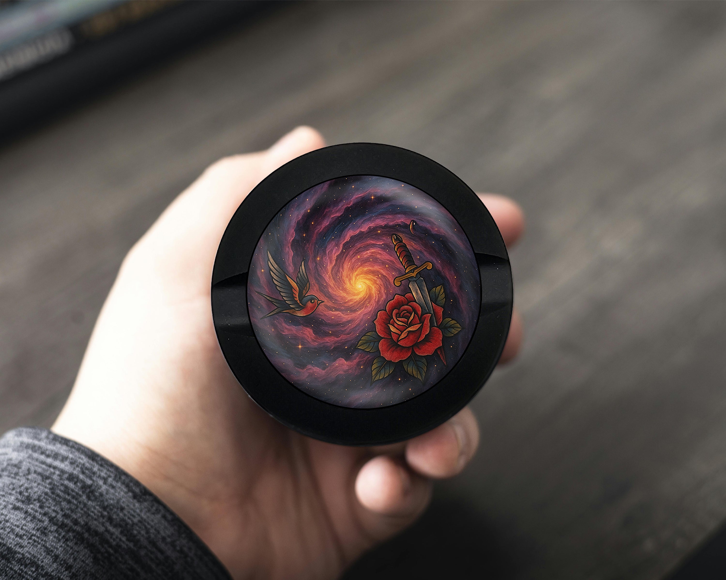 Black Hole Galaxy Spiral with Red Rose Snus Storage Case Bottle Opener