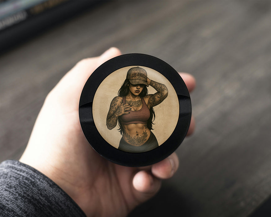Snus Storage Case Tough Tattooed Woman with Bandana Pin-Up Vibes Black