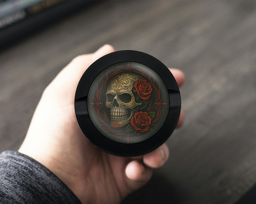 Snus Storage Case Dark Skull with Red Roses Gothic Ink Style Black