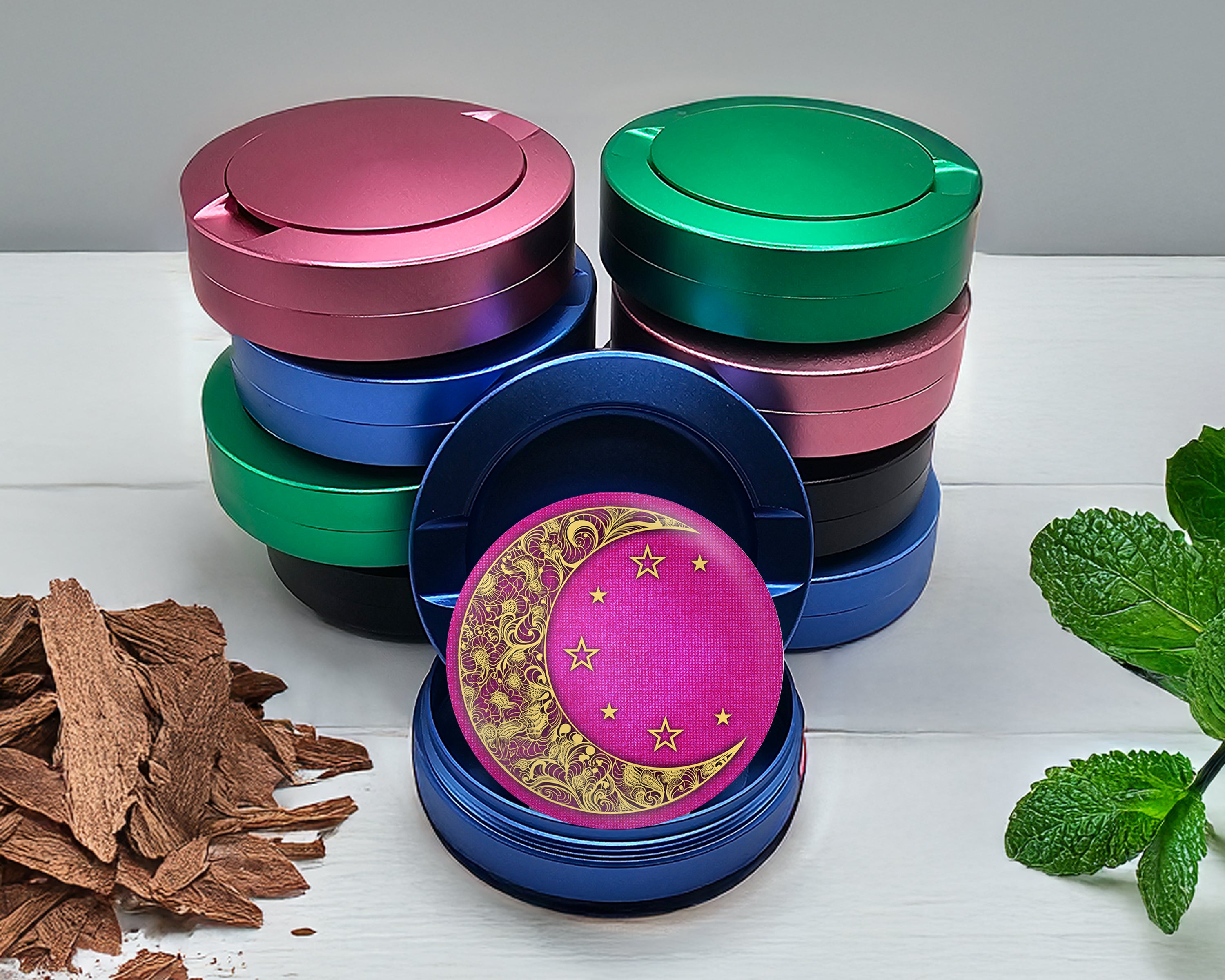 Girly Pink Crescent Moon and Stars Snus Storage Case Blue