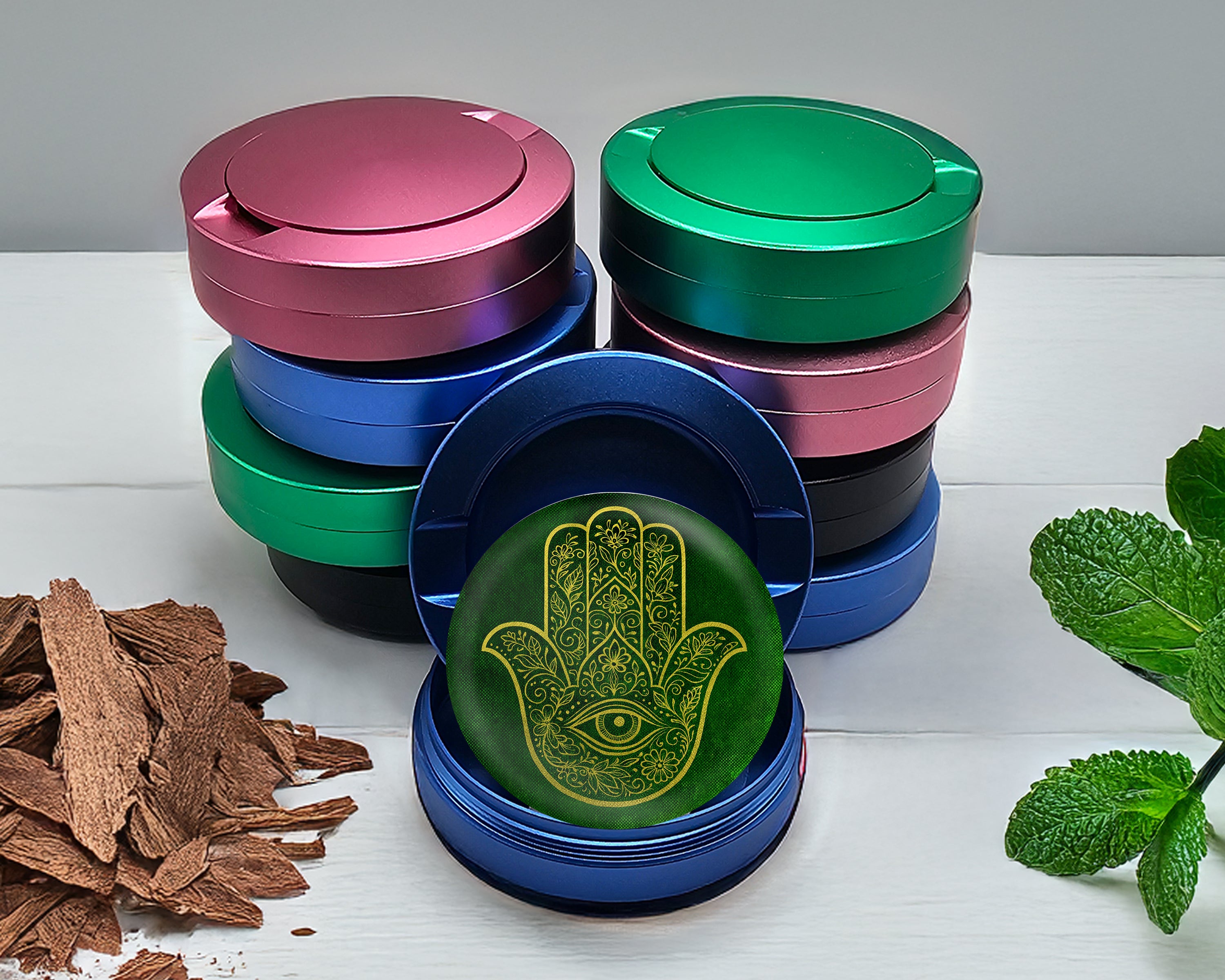 Golden Hamsa Hand Snus Storage Case Blue