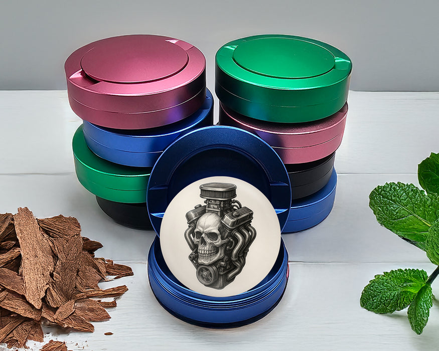 Skull Engine Mashup for Mechanics and Gearheads Snus Storage Case Blue