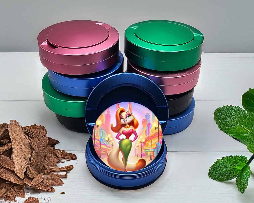 Jessica Rabbit as a Cat Grinder, Bombshell Feline Animated Snus Storage Case Blue