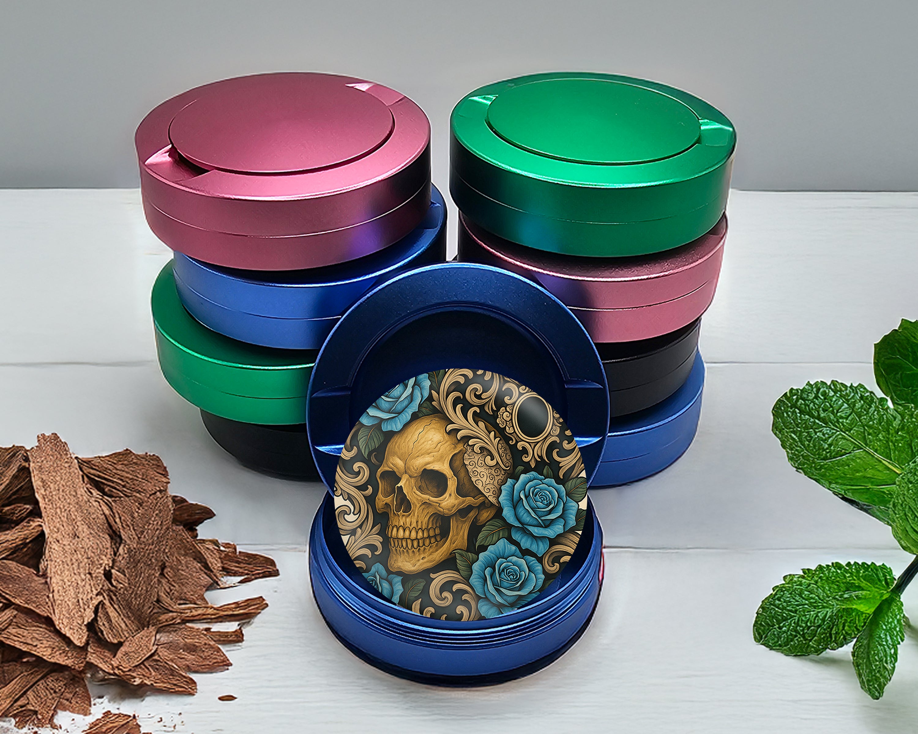 Gothic Skull with Roses and Chains Tattoo Aesthetic Snus Storage Case Blue