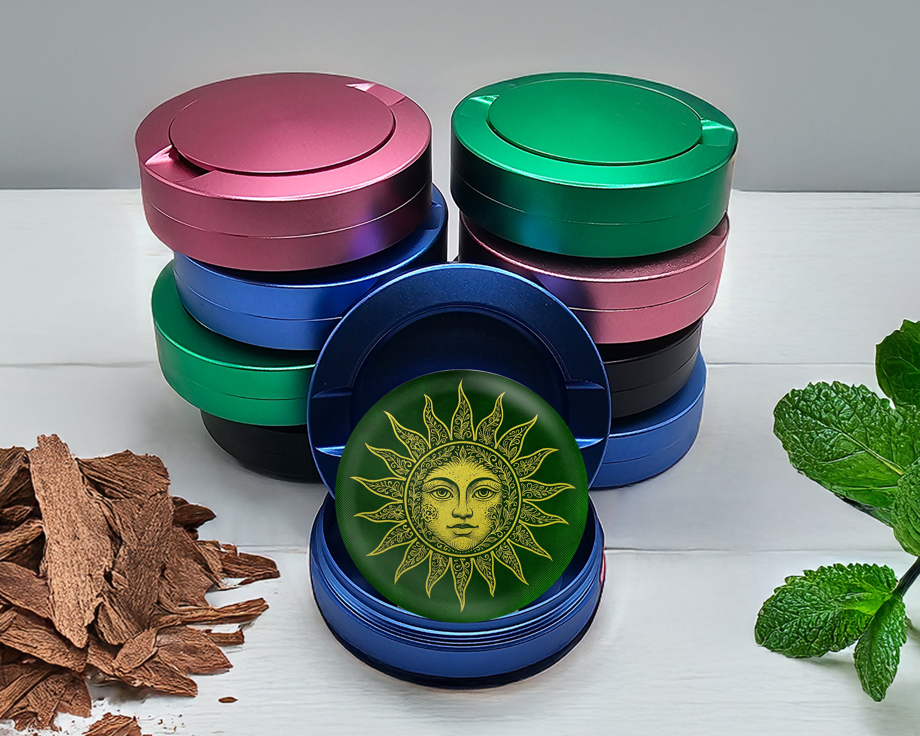 Golden Intricate Sun Snus Storage Case Blue