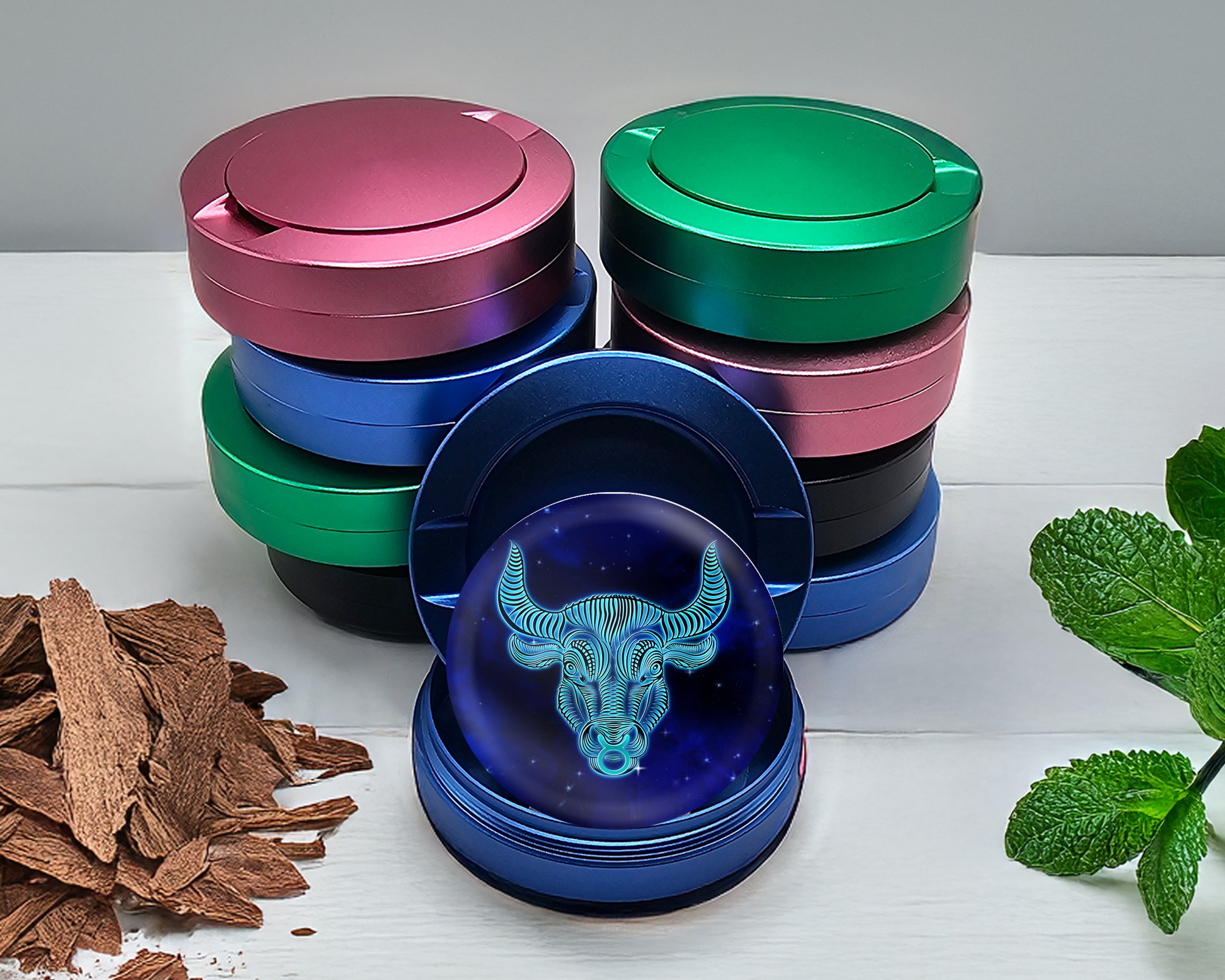 Taurus Zodiac Grinder Snus Storage Case Blue