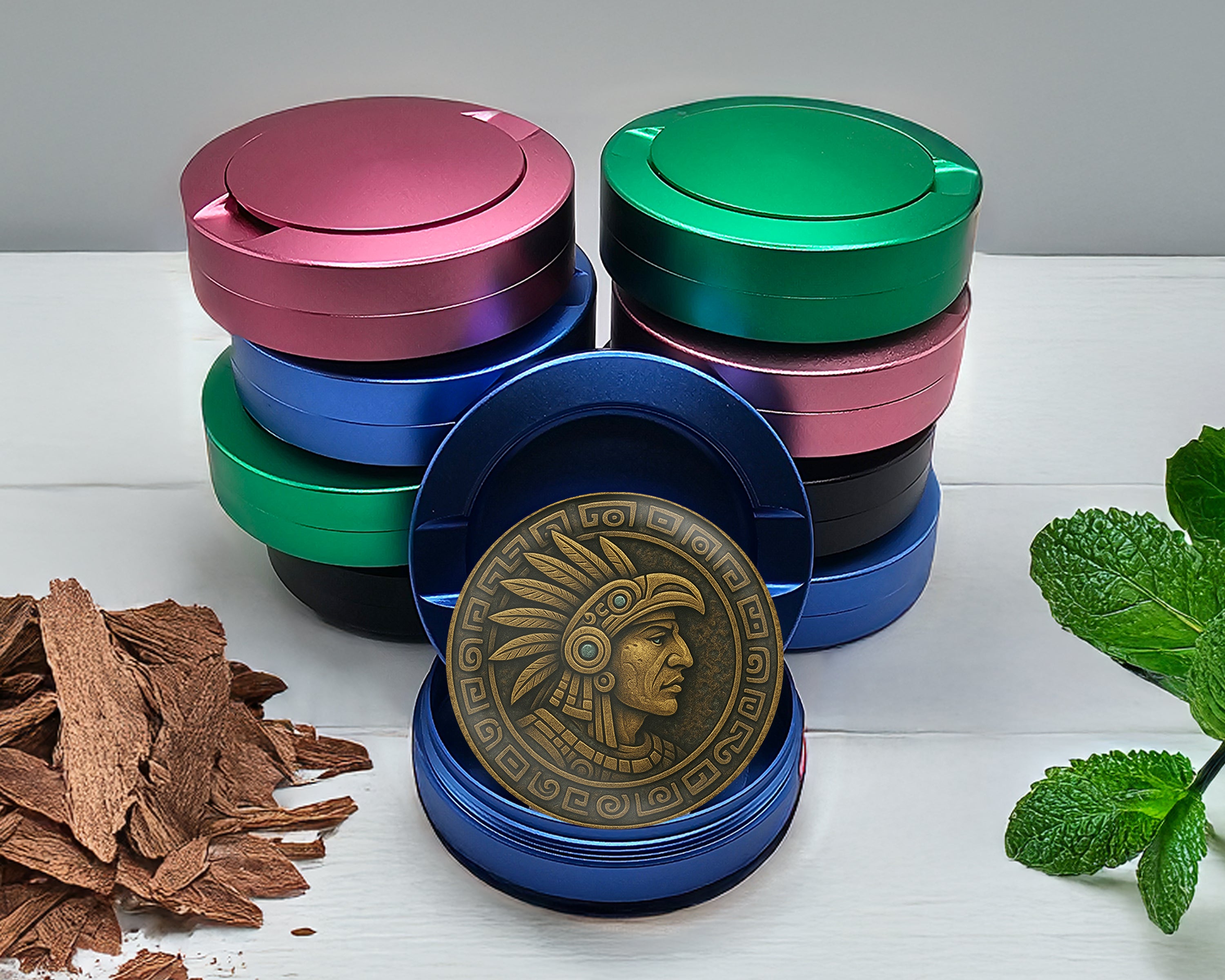 Ancient Mayan Warrior Medallion Art Snus Storage Case Blue