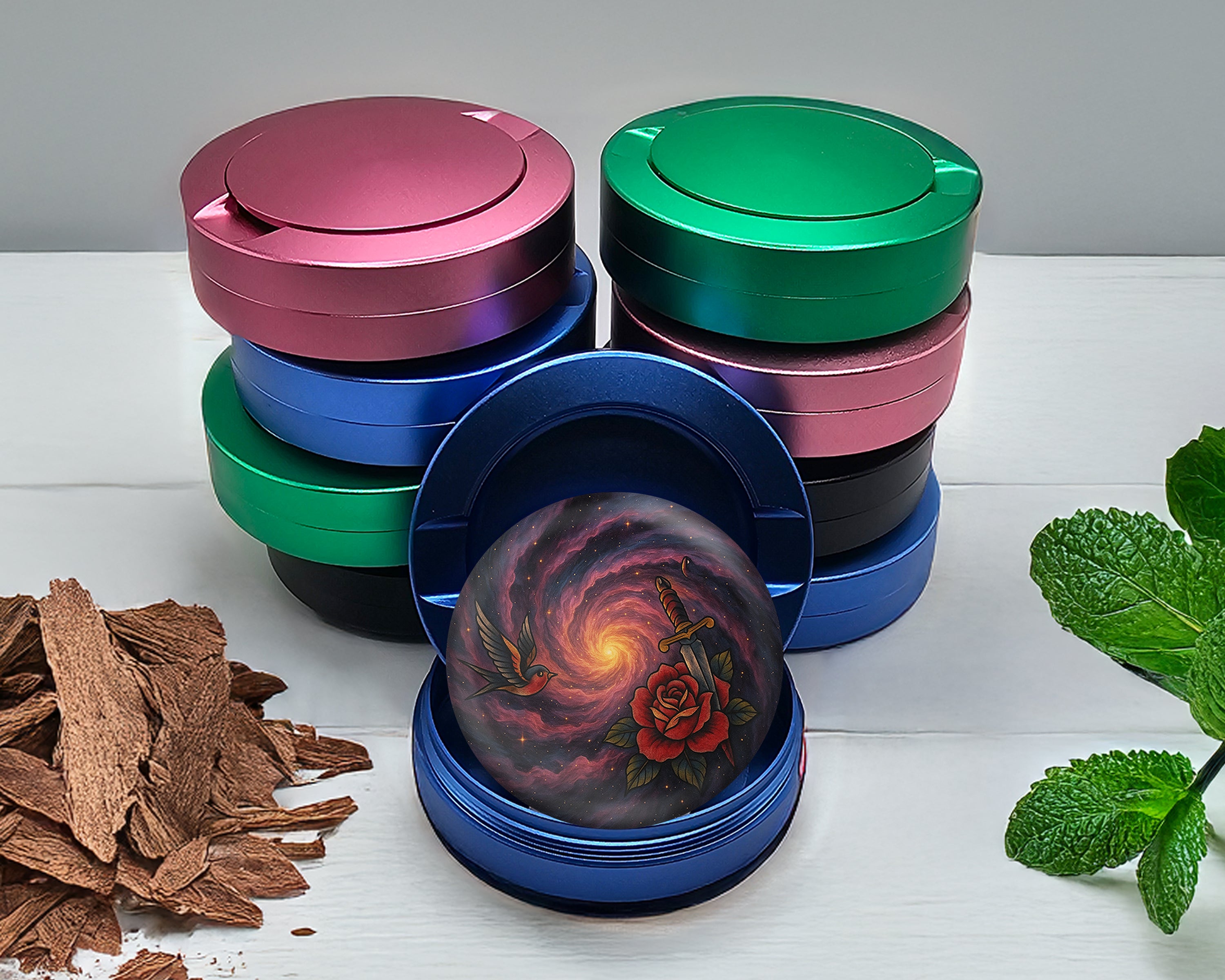 Black Hole Galaxy Spiral with Red Rose Snus Storage Case Blue