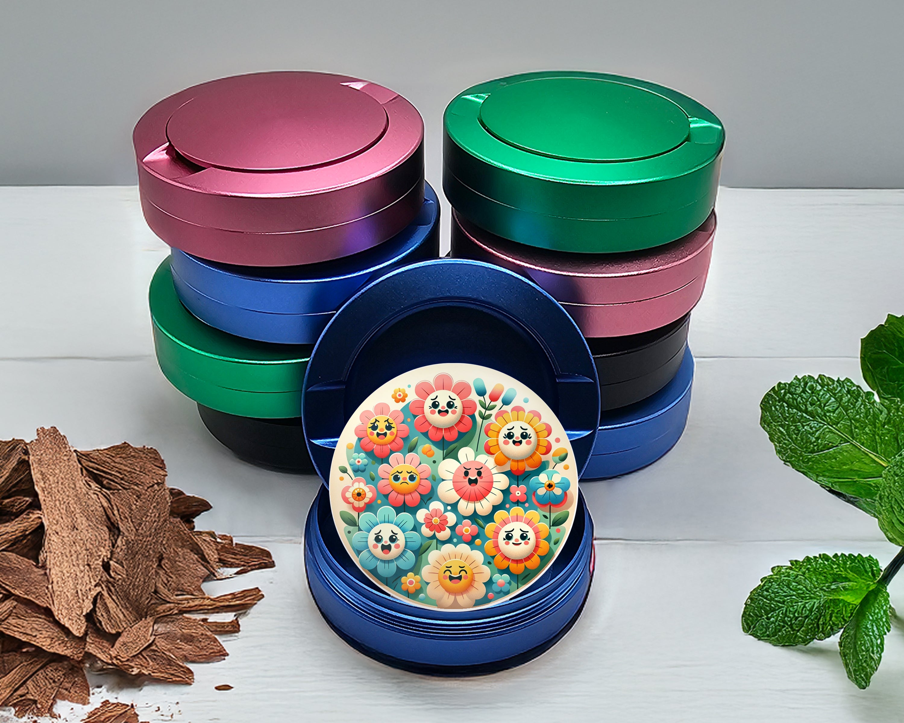 Happy Flower Power Snus Storage Case Blue