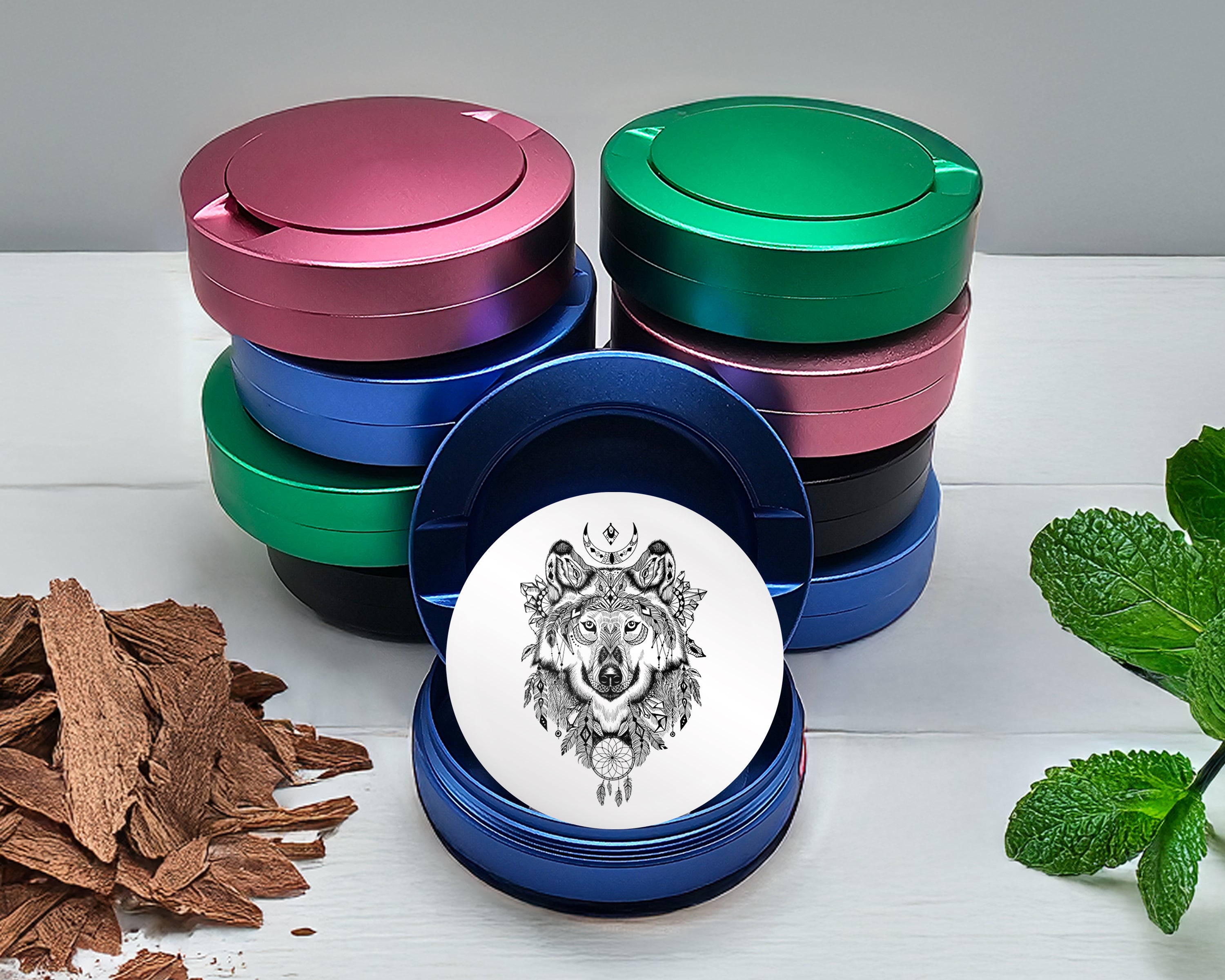 Native American Wolf Snus Storage Case Blue