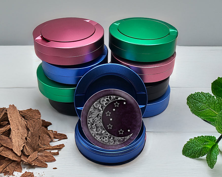 Purple Crescent Moon and Stars Snus Storage Case Blue