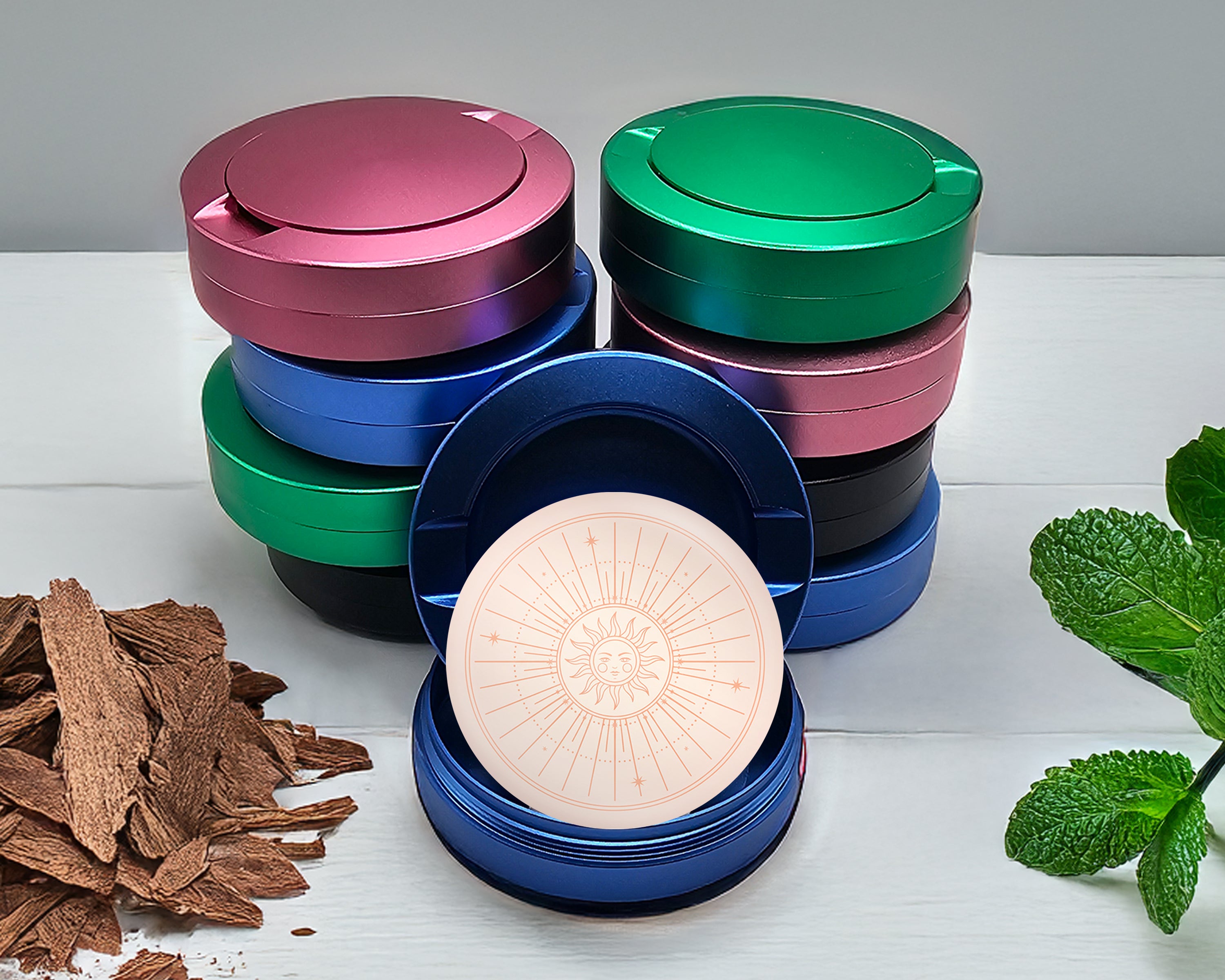 Boho Celestial Sunburst Face Snus Storage Case Blue