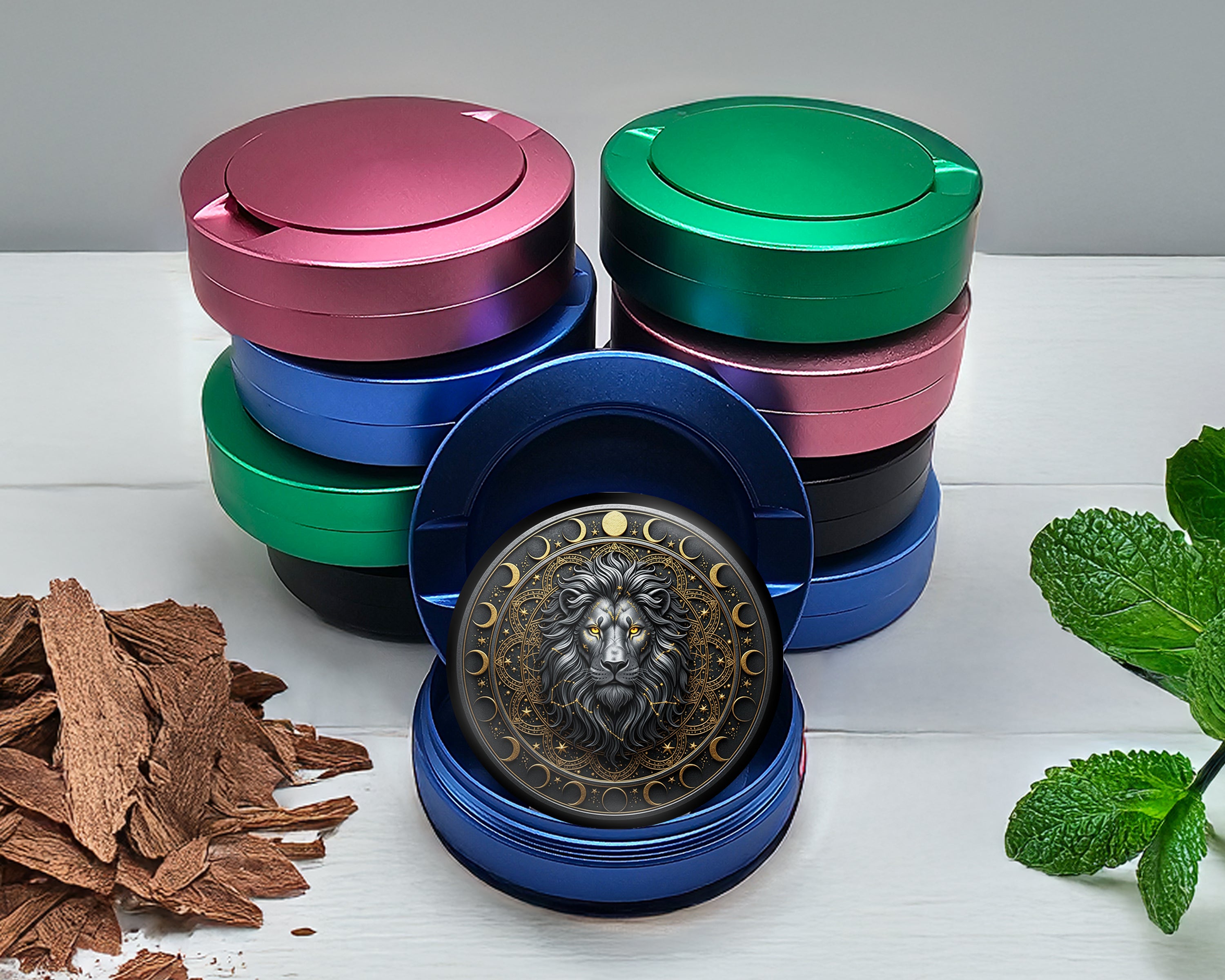 Celestial Moonphase Lion Crest Snus Storage Case Blue
