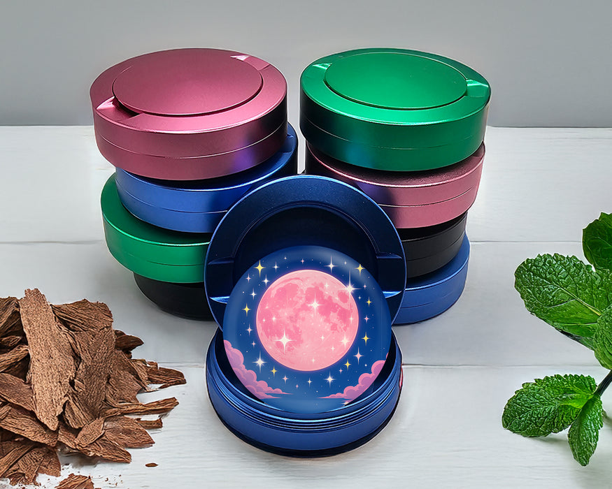 Pink Kawaii Crescent Moon with Stars Snus Storage Case Blue
