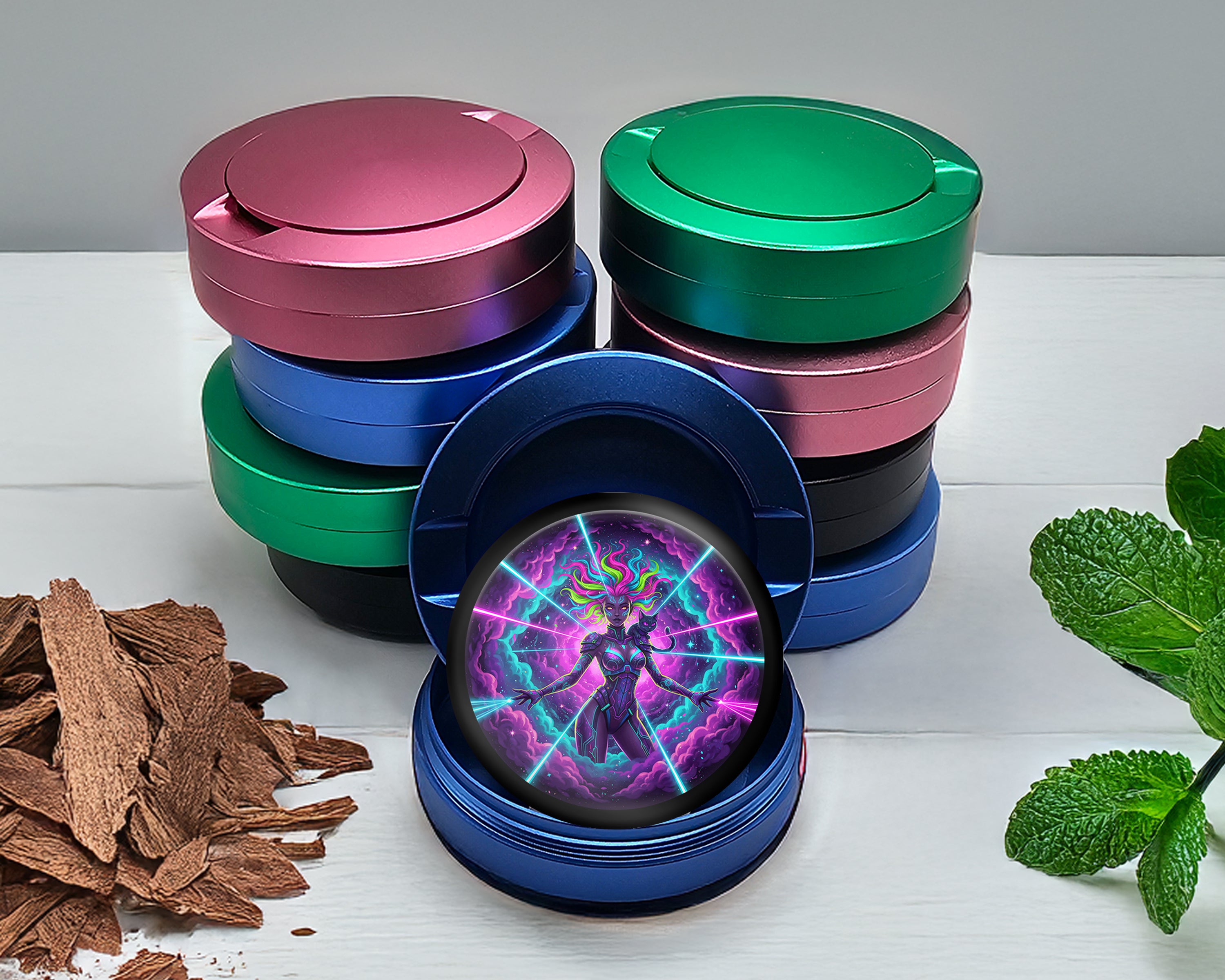 Neon Cosmic Warrior Goddess Snus Storage Case Blue
