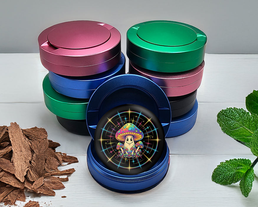 Trippy Rainbow Mushroom Crew Snus Storage Case Blue