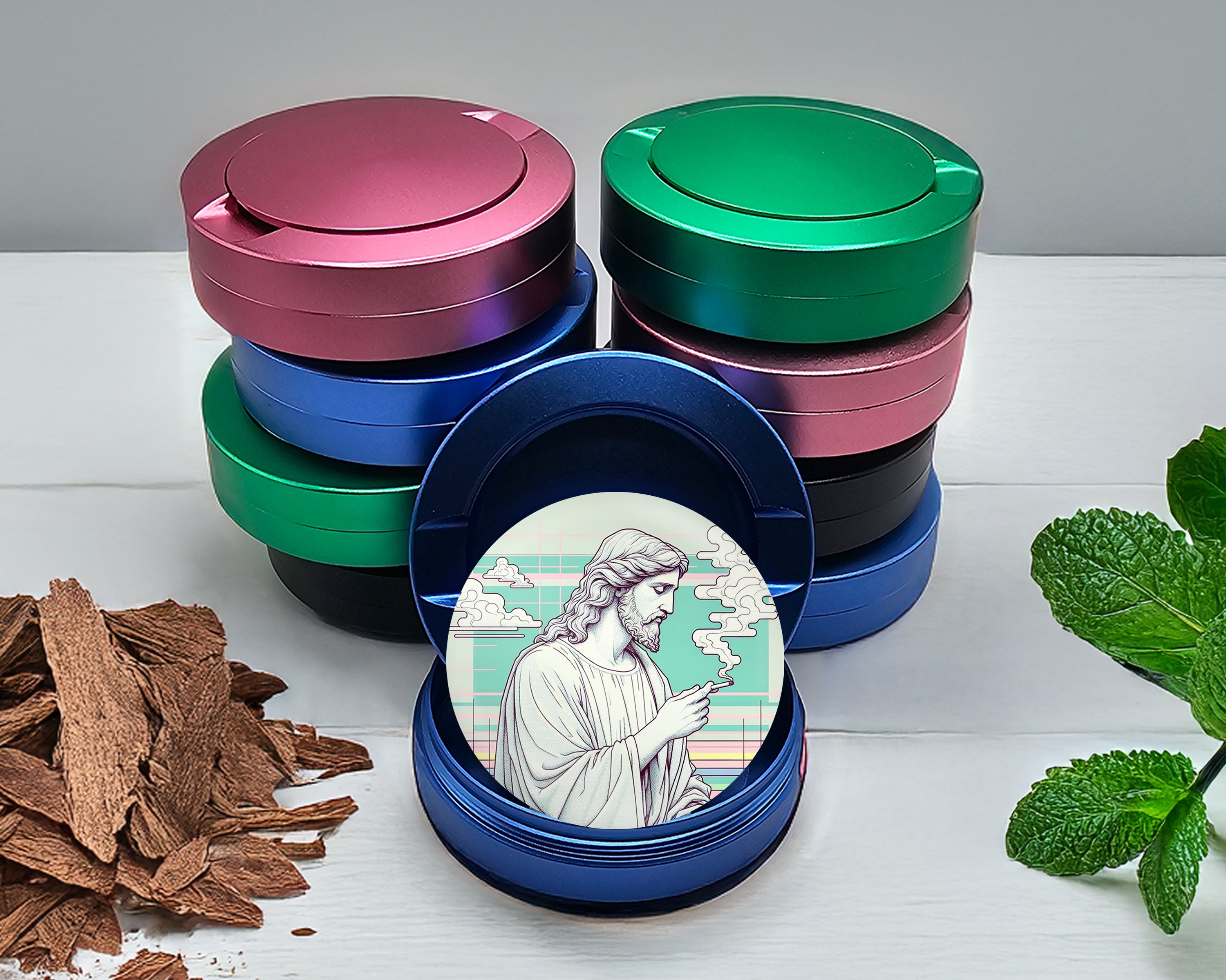 Jesus With Cig Vaporwave Snus Storage Case Blue