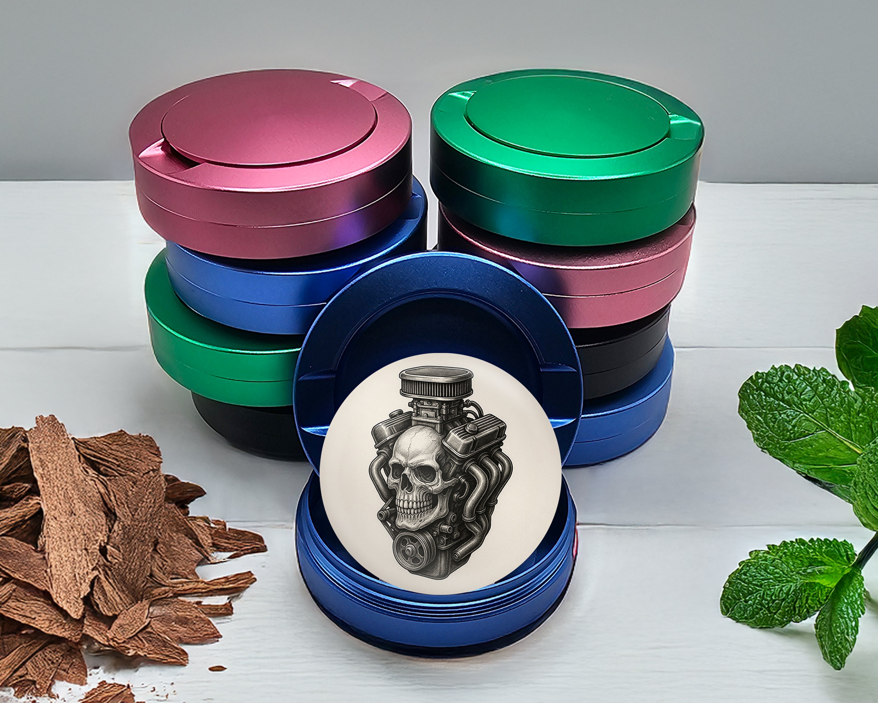 Skull Engine Mashup for Mechanics and Gearheads Snus Storage Case Blue