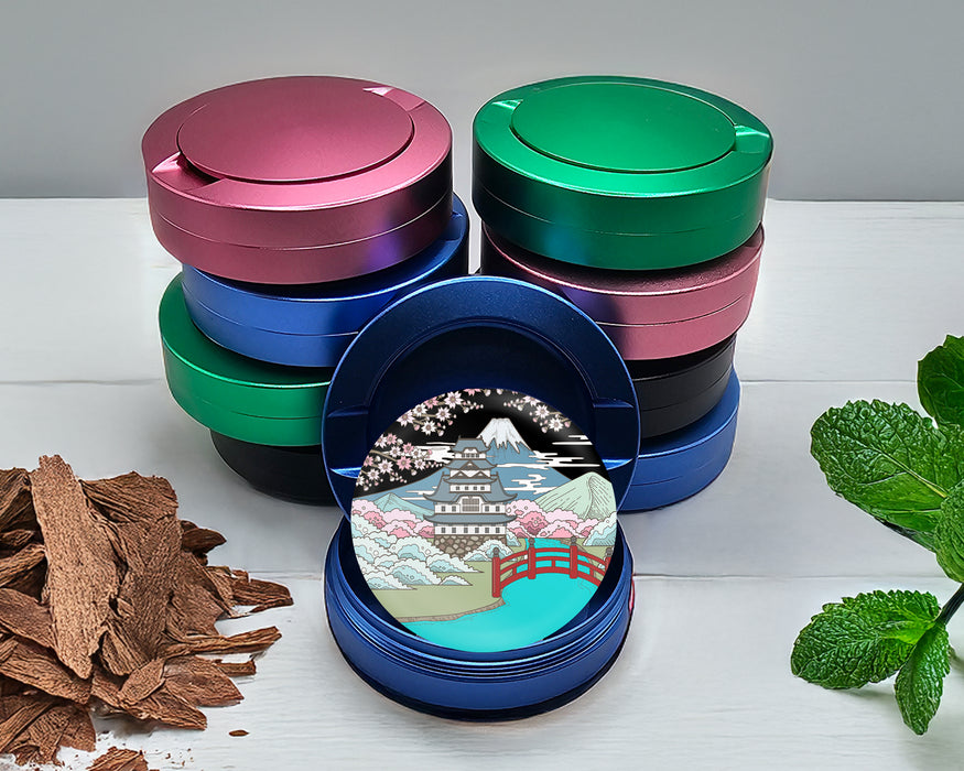 Japanese Style Traditional Landscape Sakura Snus Storage Case Blue