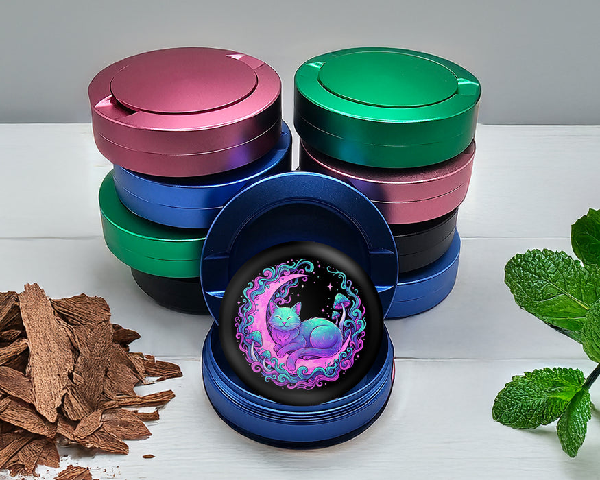 Psychedelic Moon Cat Dreams Snus Storage Case Blue