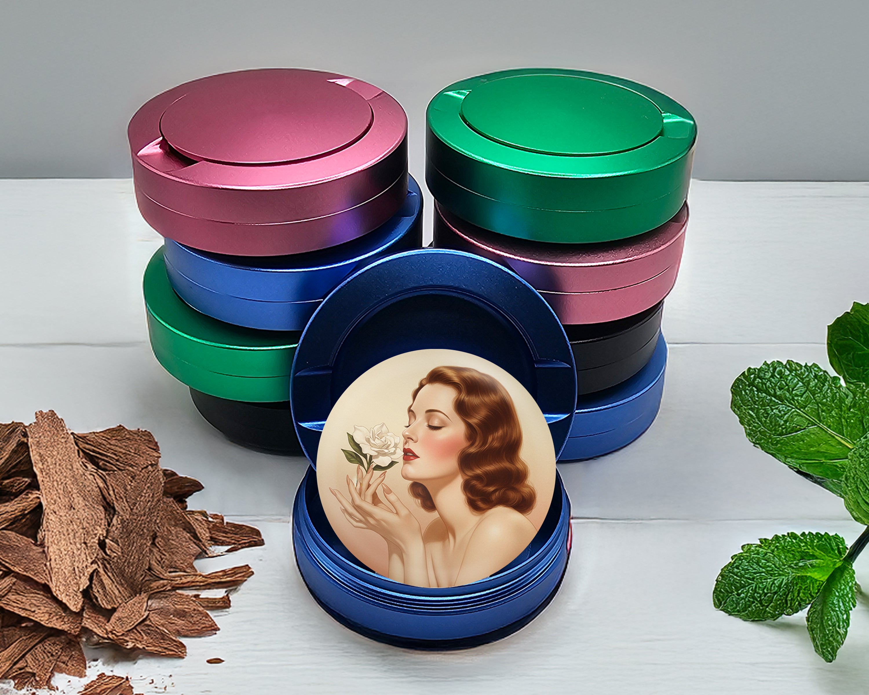 Vintage Rose Scented Beauty Snus Storage Case Blue