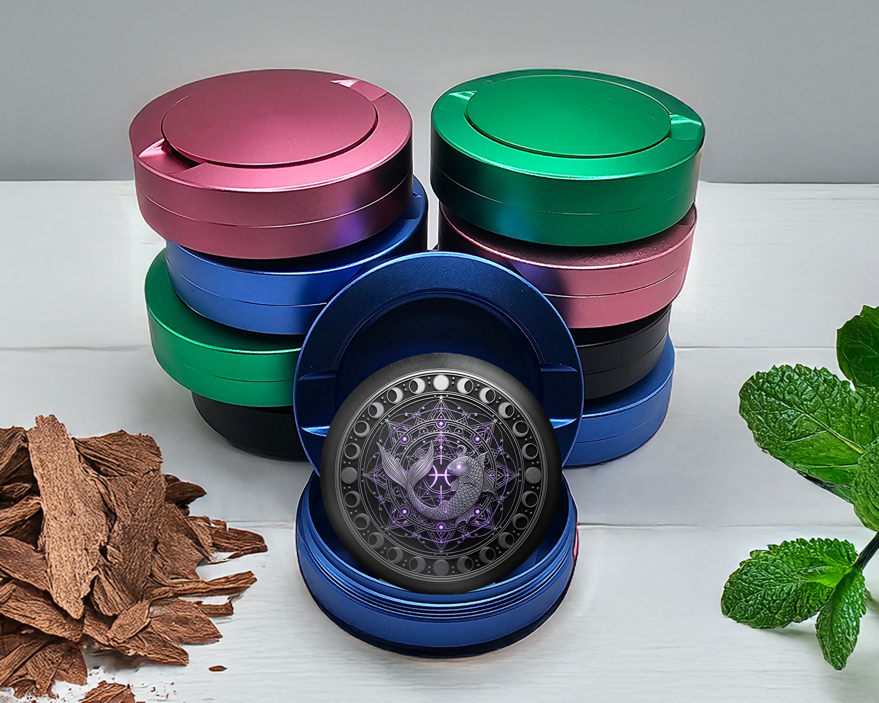Mystic Pisces Moon Mandala Snus Storage Case Blue