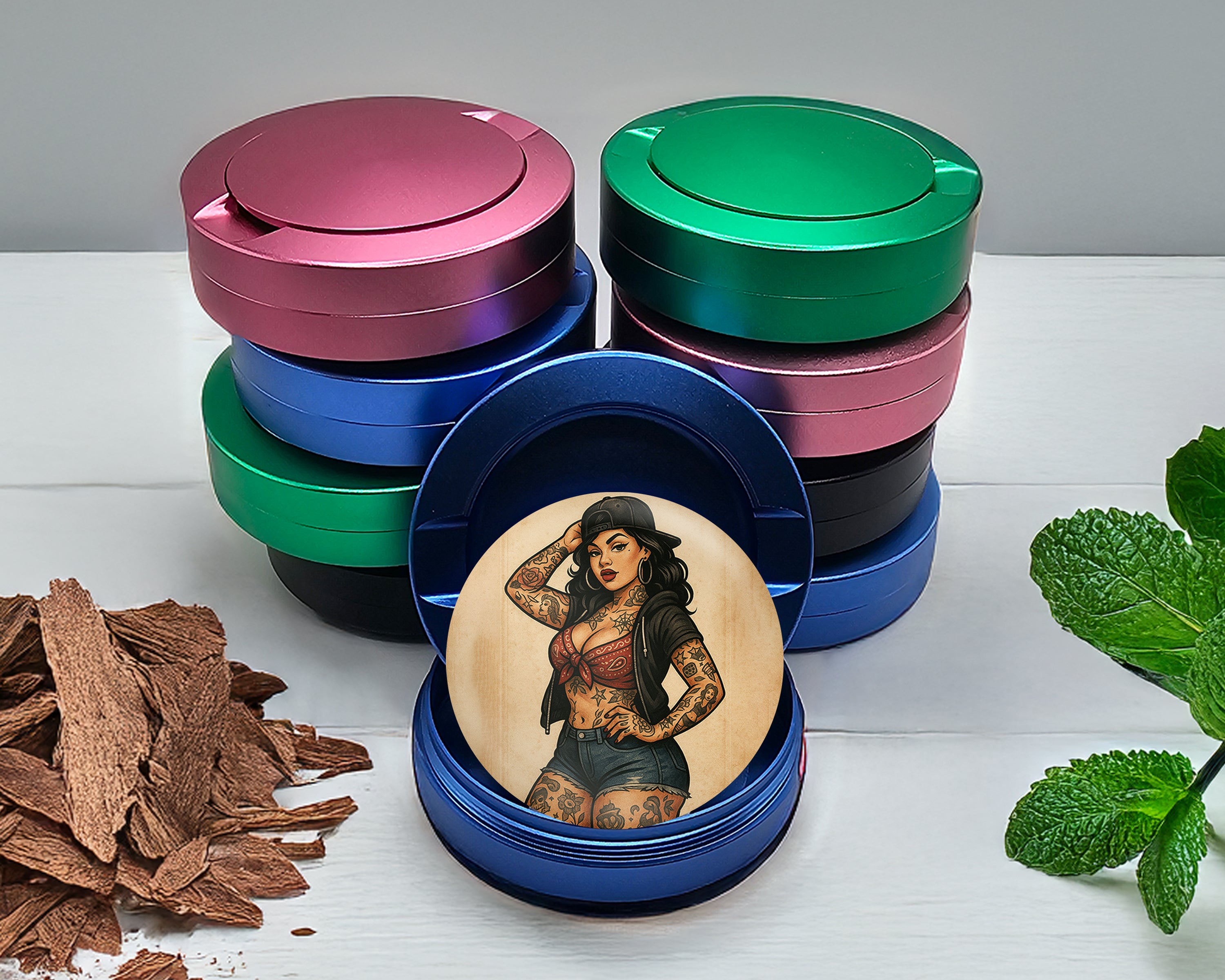 Pin-Up Girl with Tattoos Classic Rockabilly Style Snus Storage Case Blue