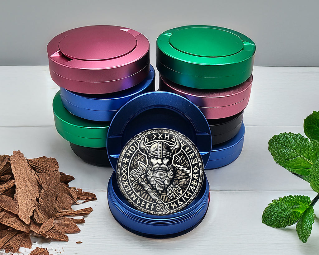 Viking Warrior Axe and Runes Snus Storage Case Blue