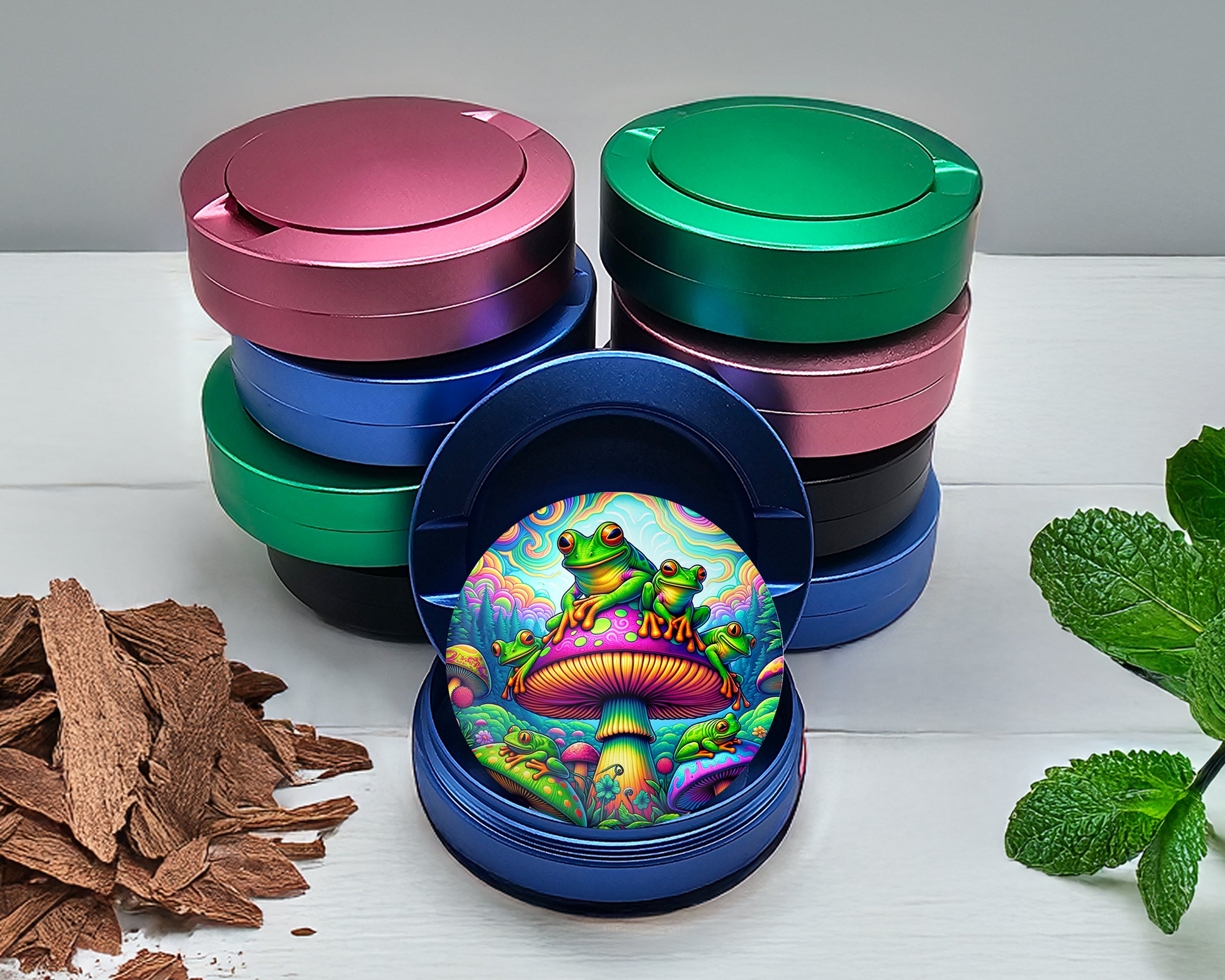 Trippy Mushroom Frog Snus Storage Case Blue