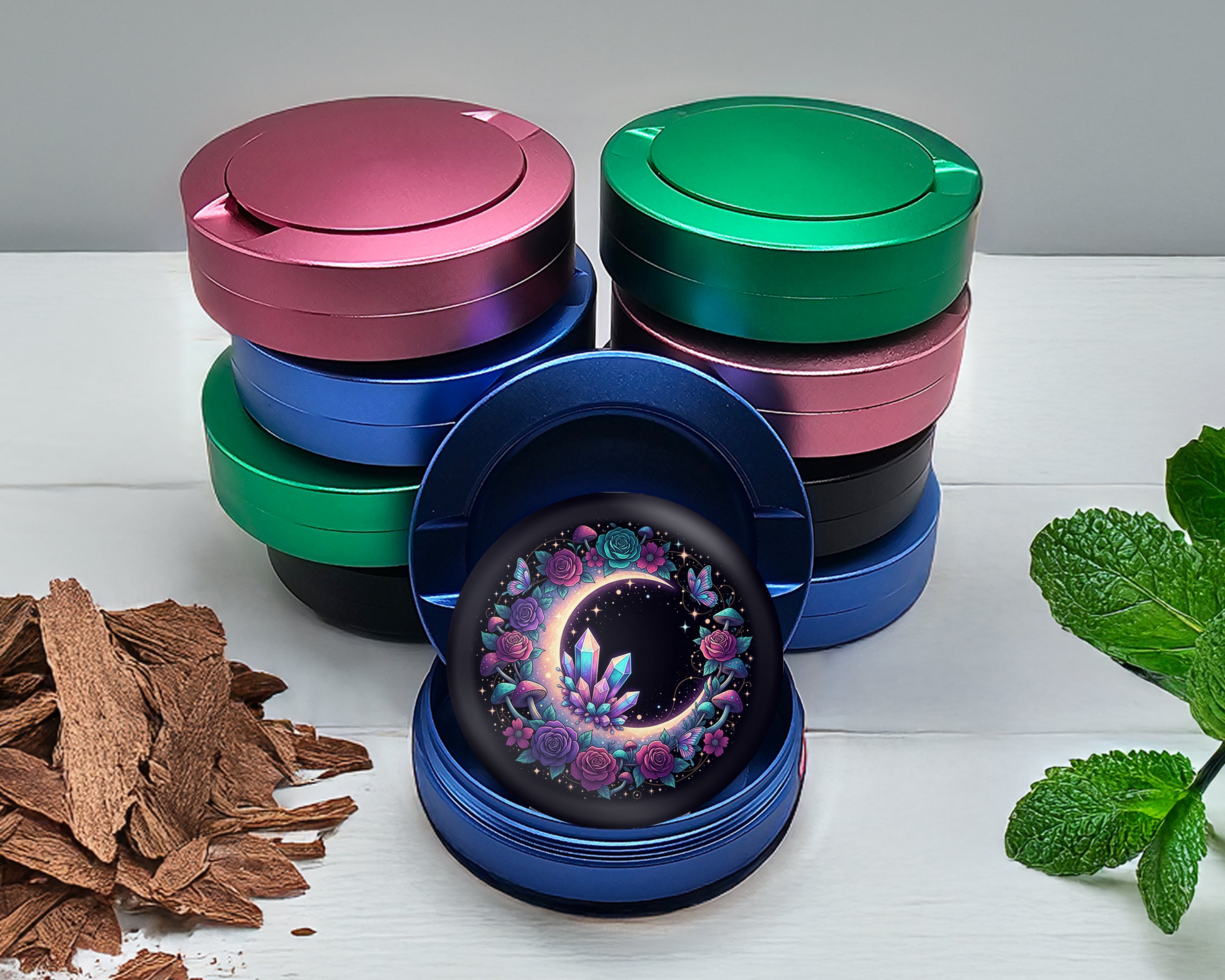 Floral Crescent Crystal Garden Snus Storage Case Blue