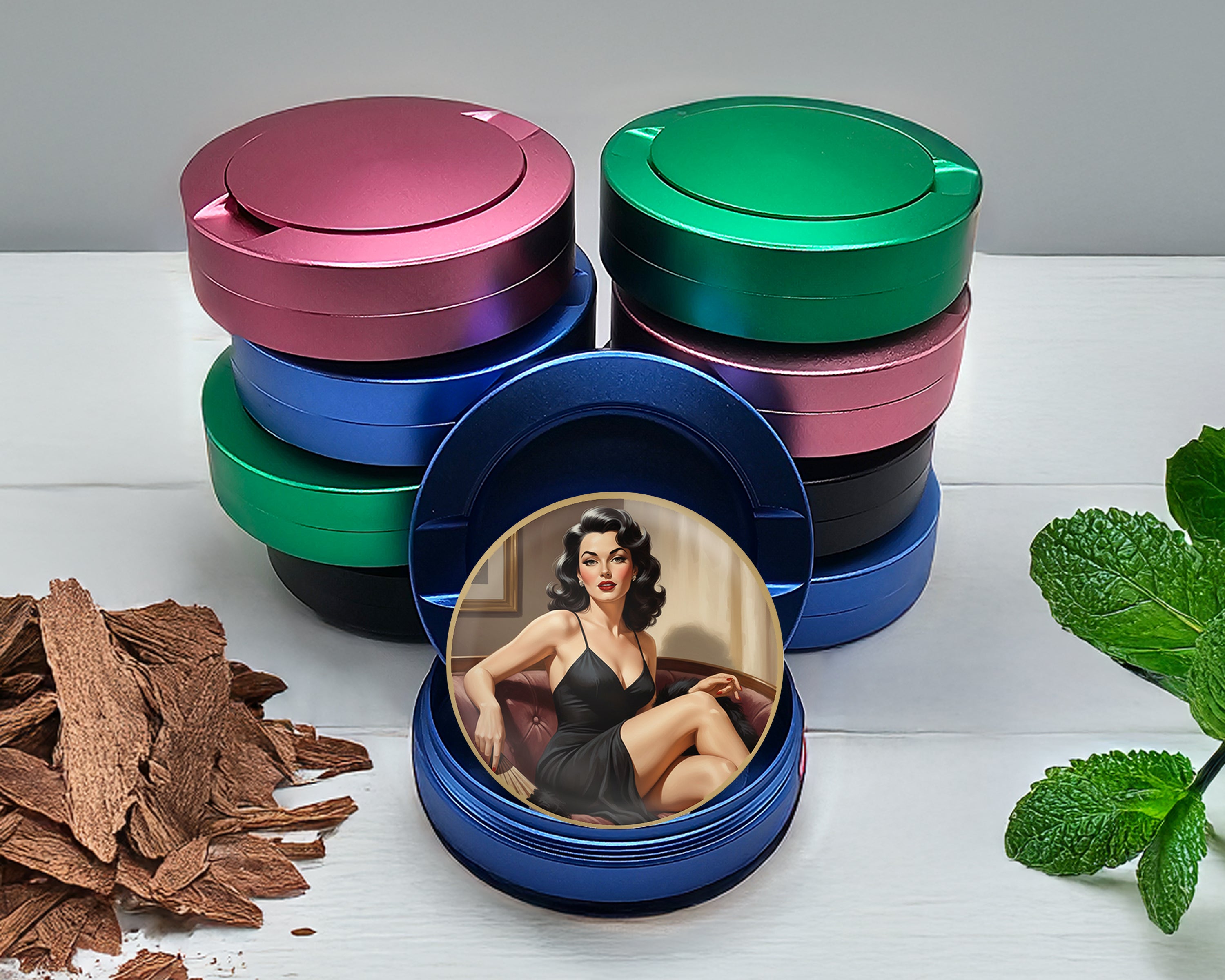 Sultry Vintage Glamour Muse Snus Storage Case Blue
