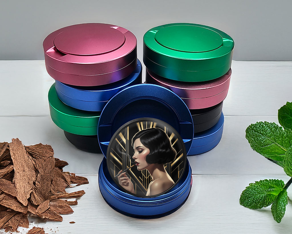 Glamorous Art Deco Flapper Snus Storage Case Blue