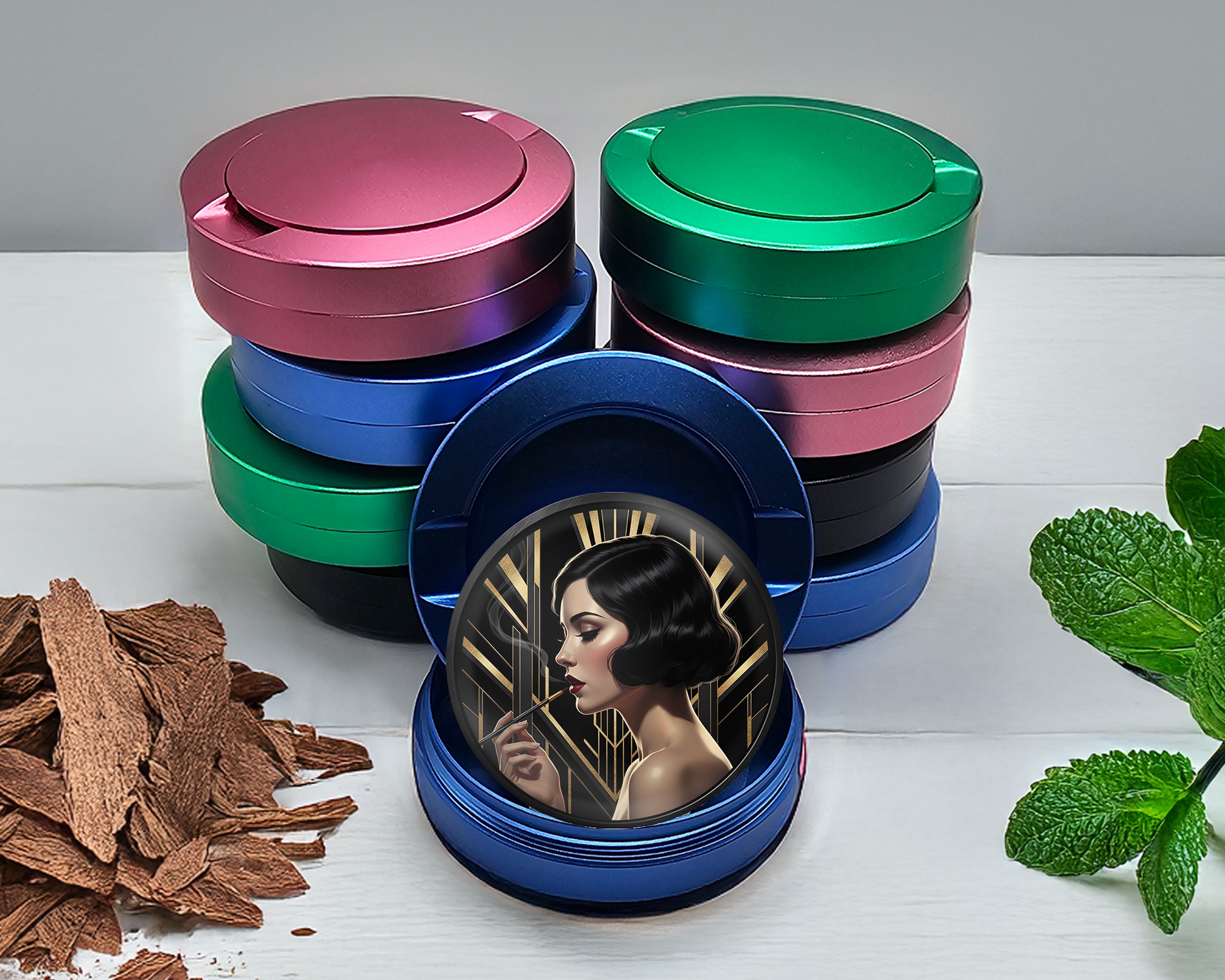 Glamorous Art Deco Flapper Snus Storage Case Blue