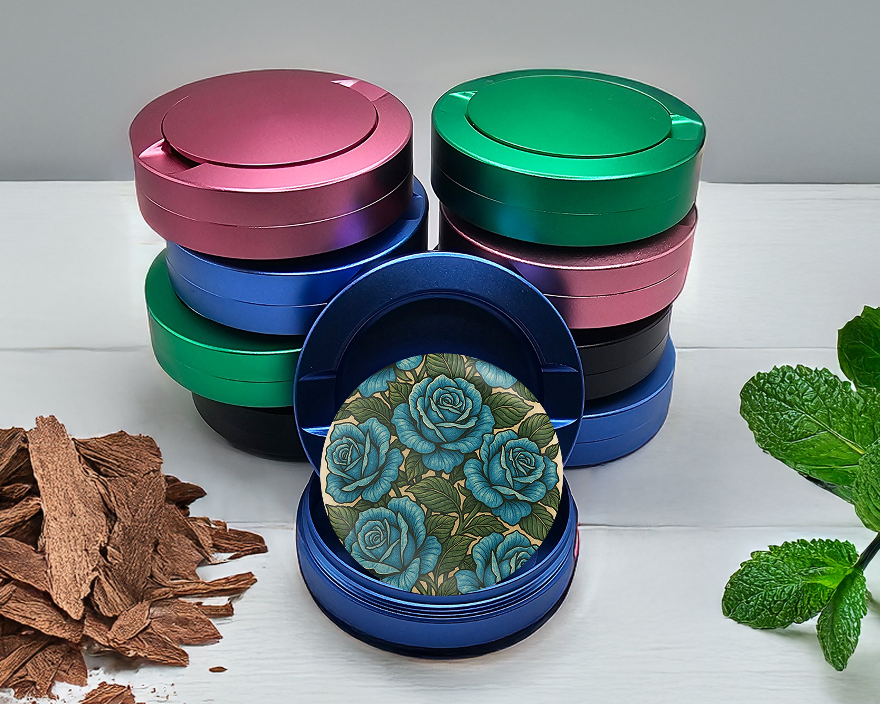 Blue Vintage Rose Pattern Traditional Style Snus Storage Case Blue