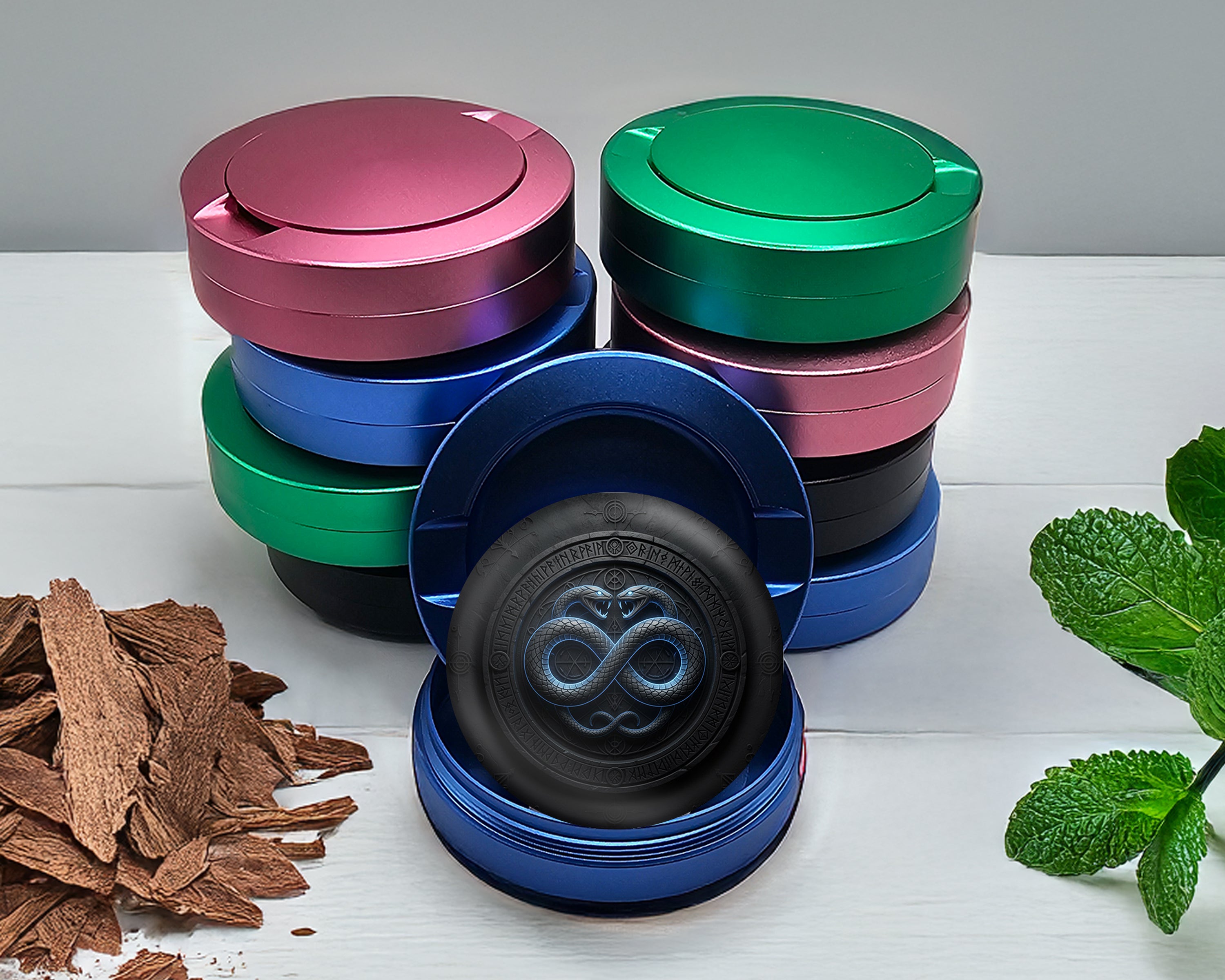 Infinity Serpents Rune Circle Snus Storage Case Blue