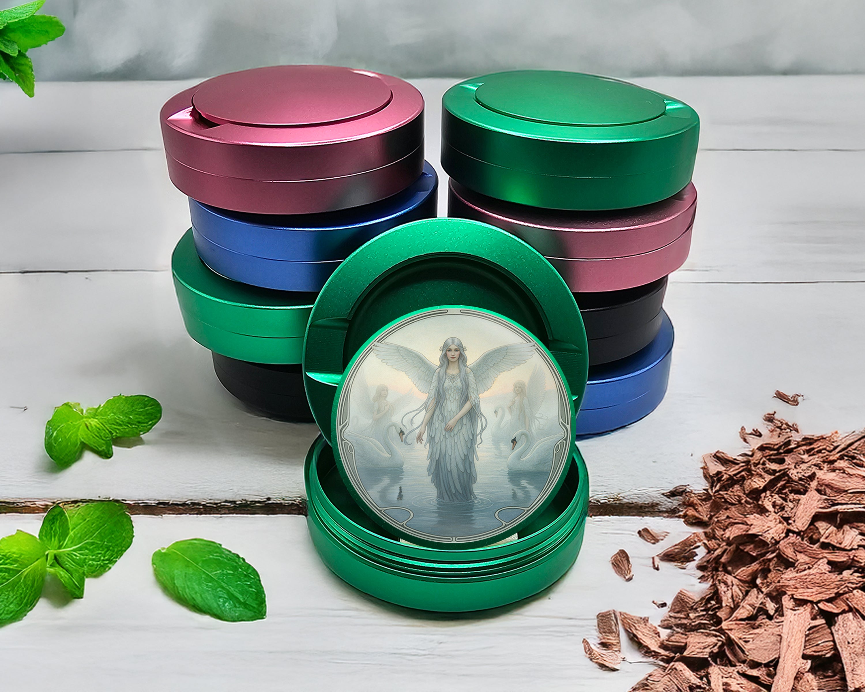 Green Art Nouveau Swan Angelic Vision Snus Storage Case