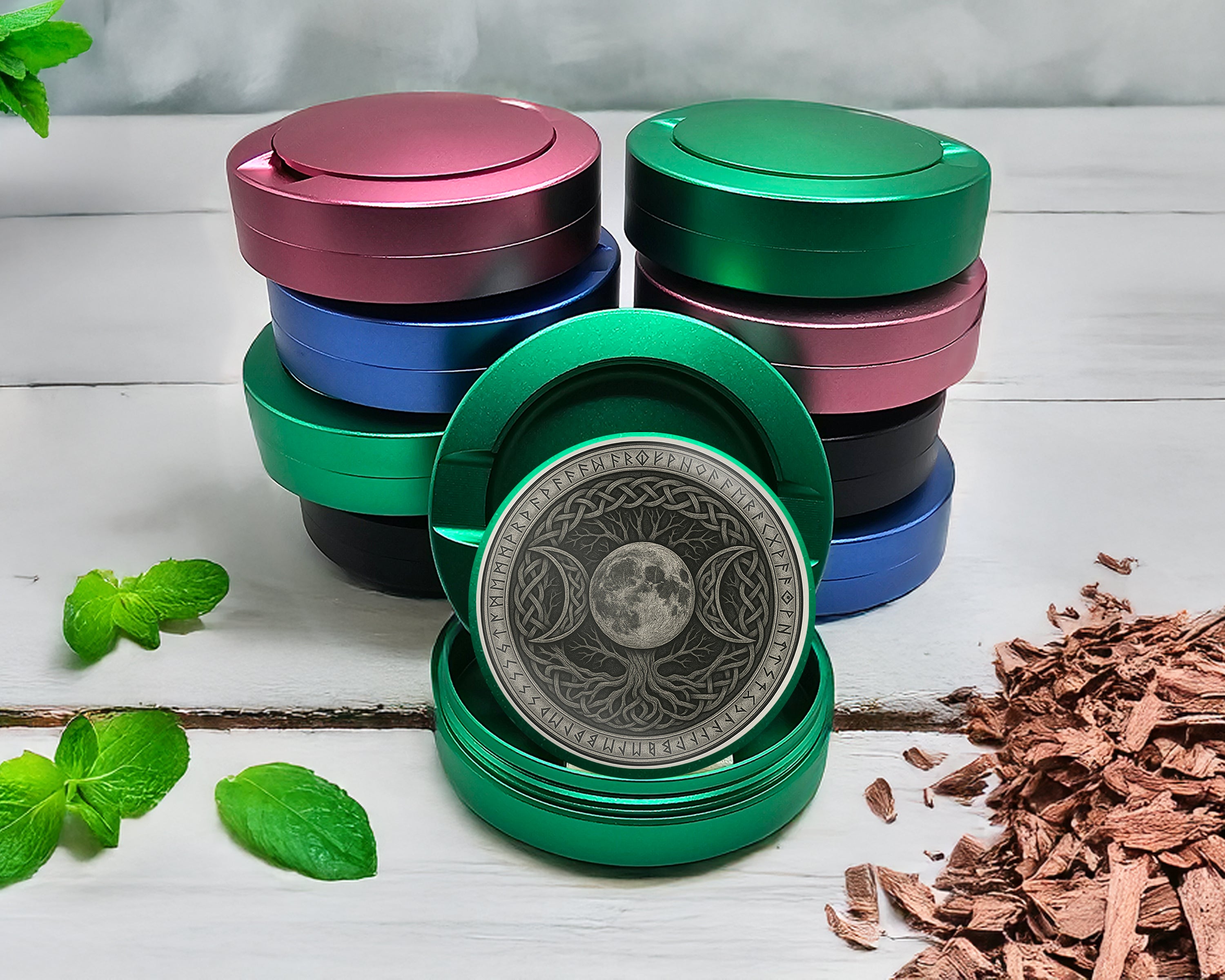 Green Celtic Moon Tree Sigil Snus Storage Case