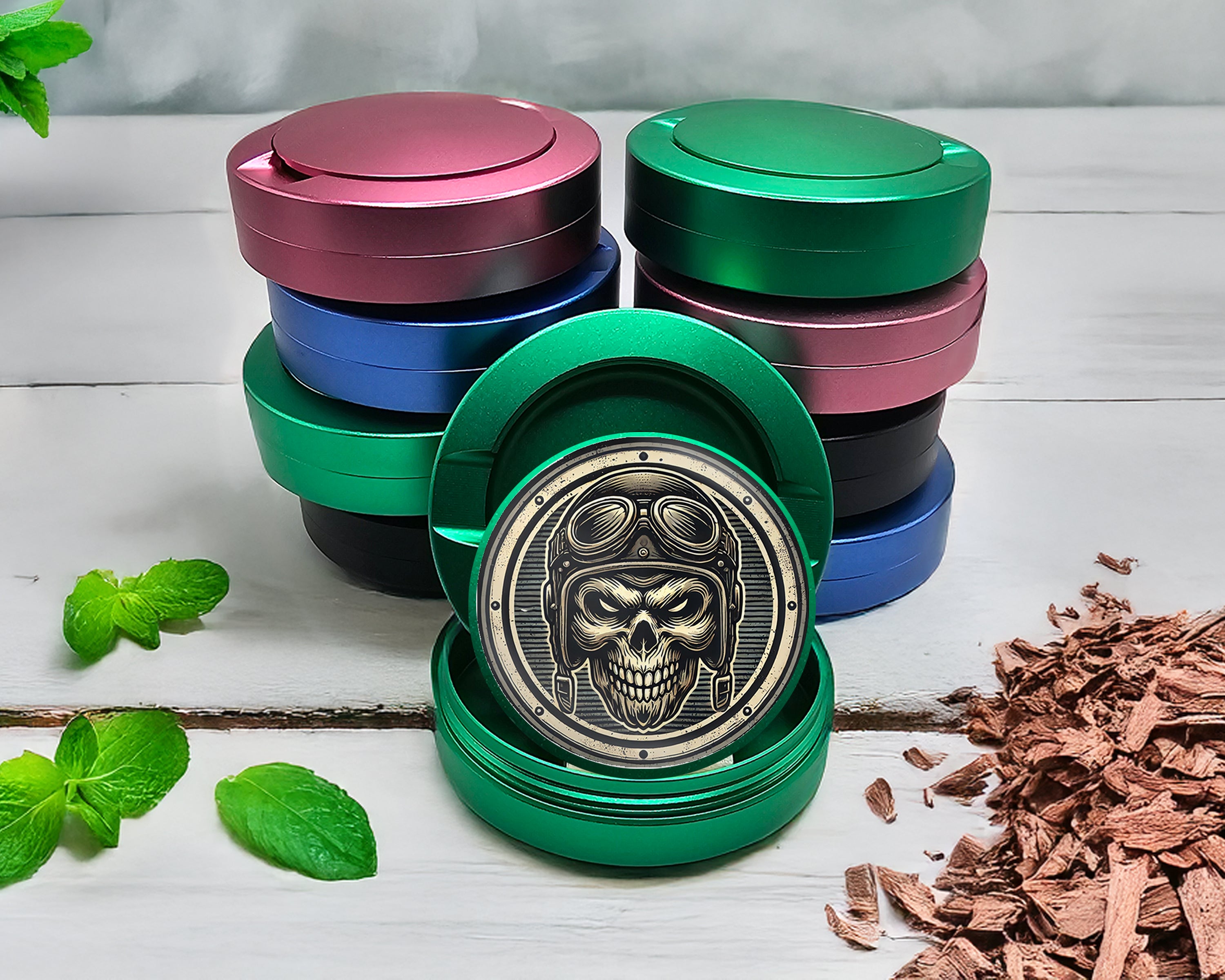 Green Biker Skull Snus Storage Case
